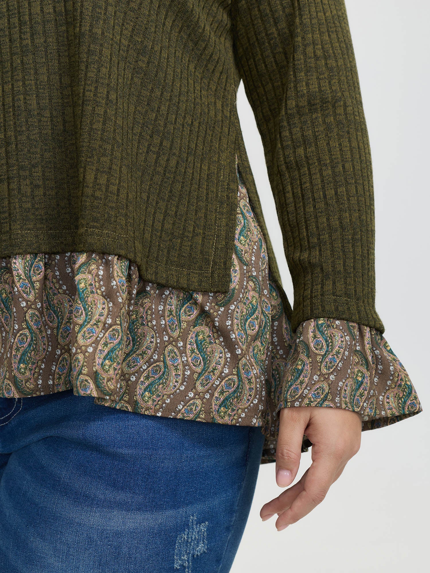 Floral Layered Slit Button Detail T-Shirt - Image 4