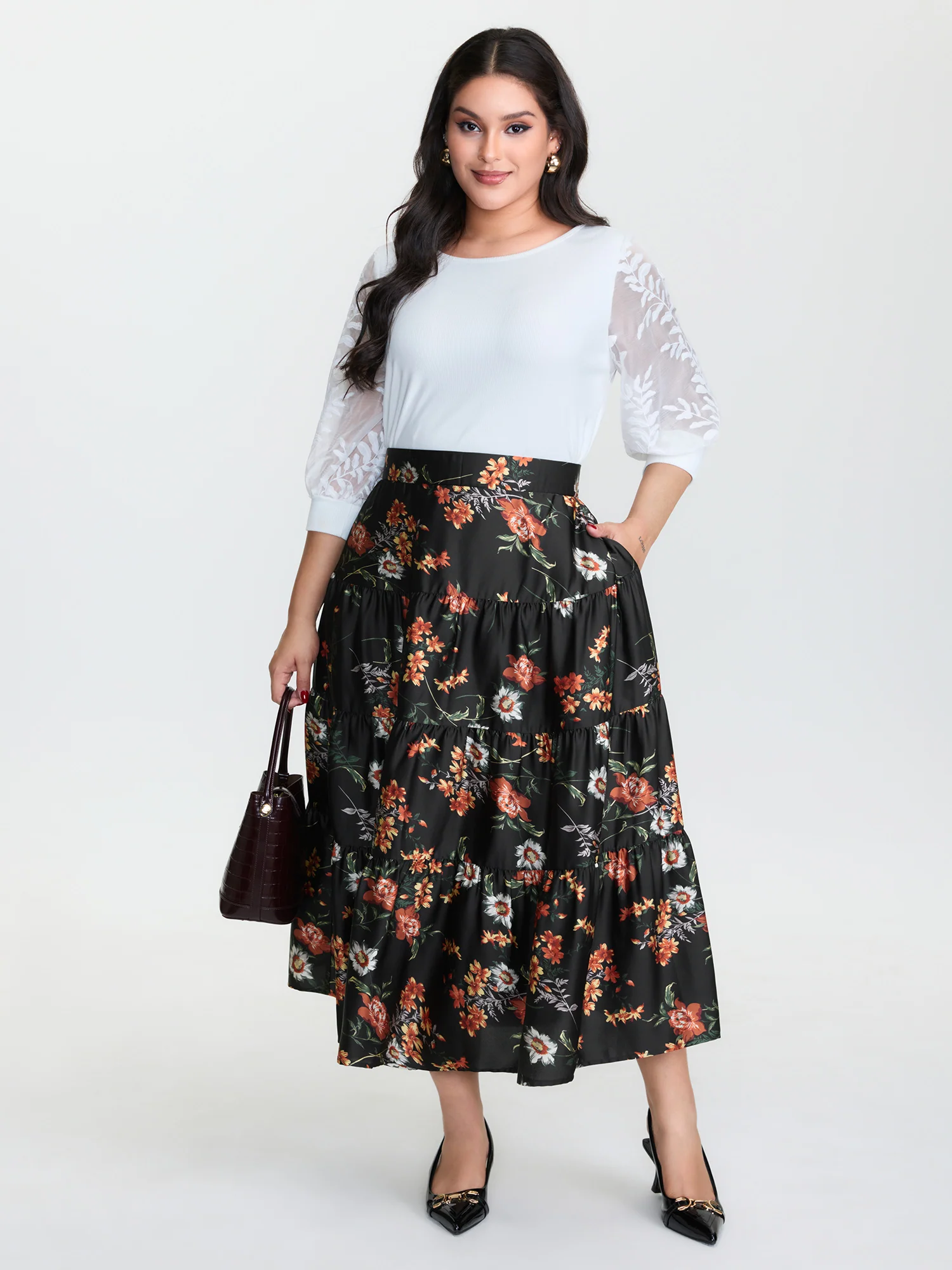 Floral Layered Stretchy Waistband Maxi Skirt - Image 2