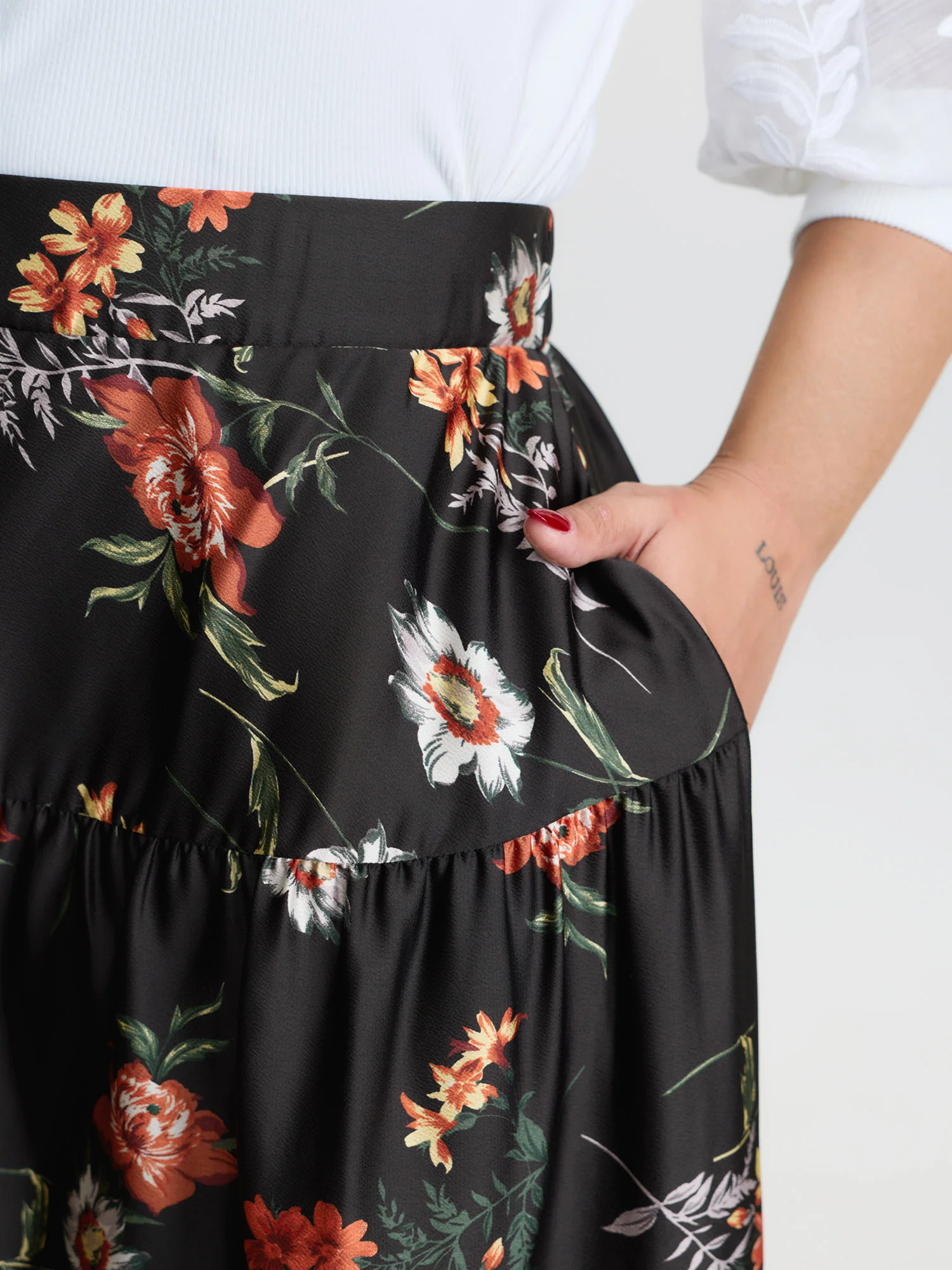 Floral Layered Stretchy Waistband Maxi Skirt - Image 3