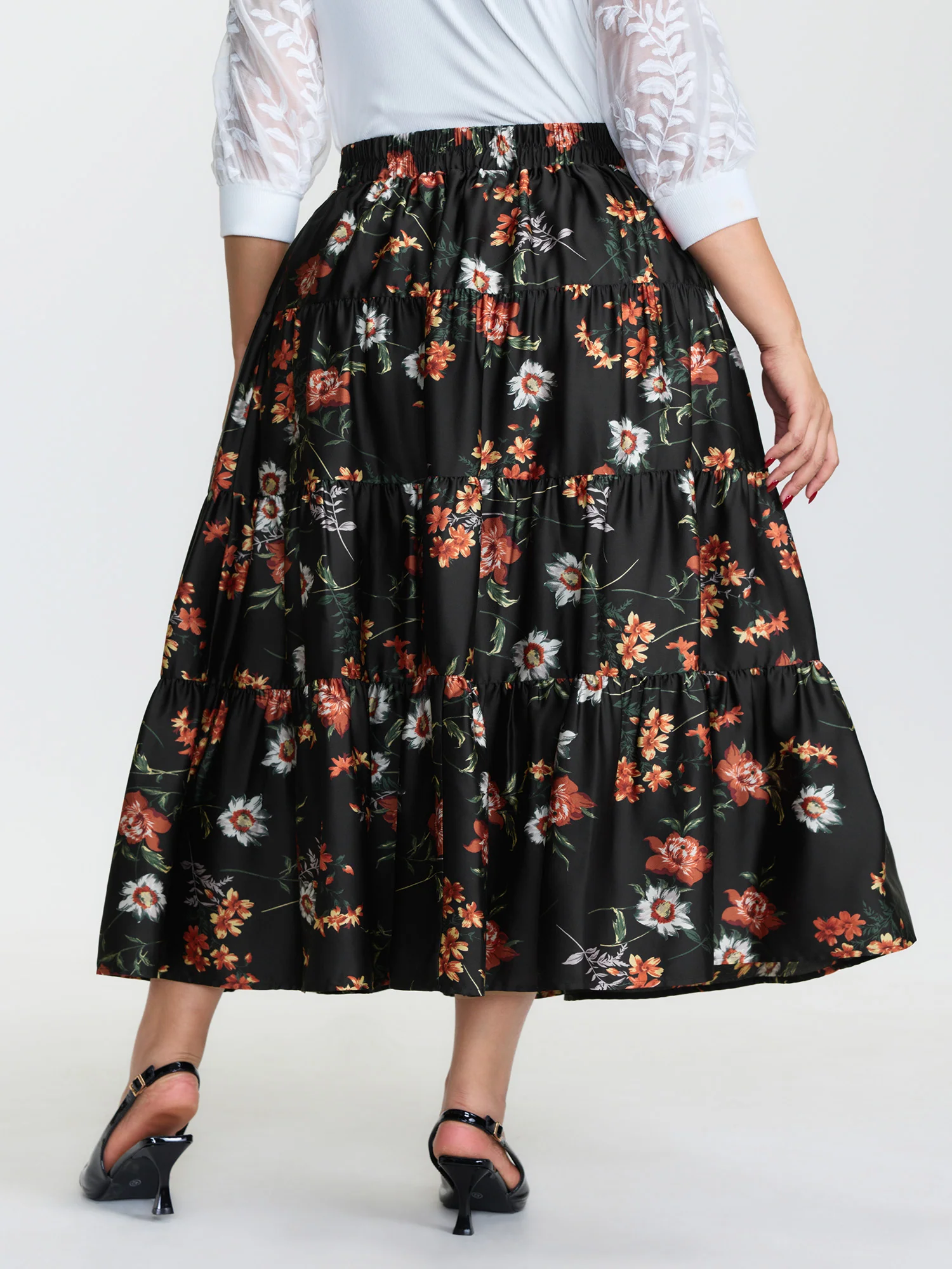 Floral Layered Stretchy Waistband Maxi Skirt - Image 5