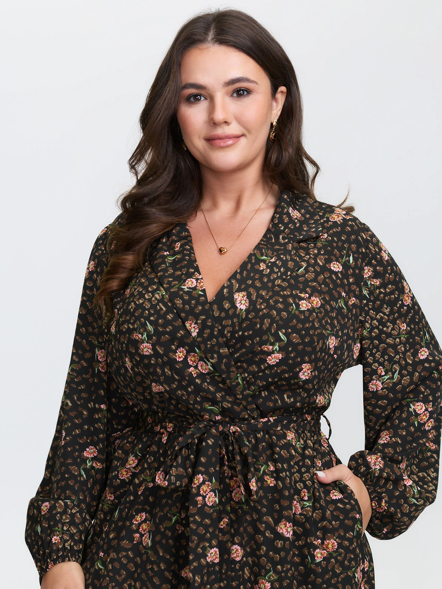 Floral Leopard Print Belted Collar Jumpsuit - Image 2