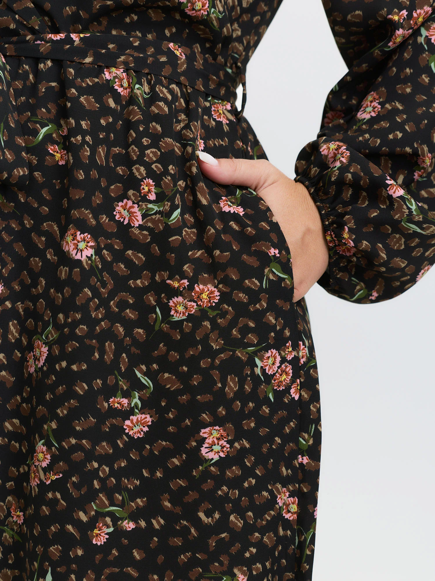 Floral Leopard Print Belted Collar Jumpsuit - Image 3