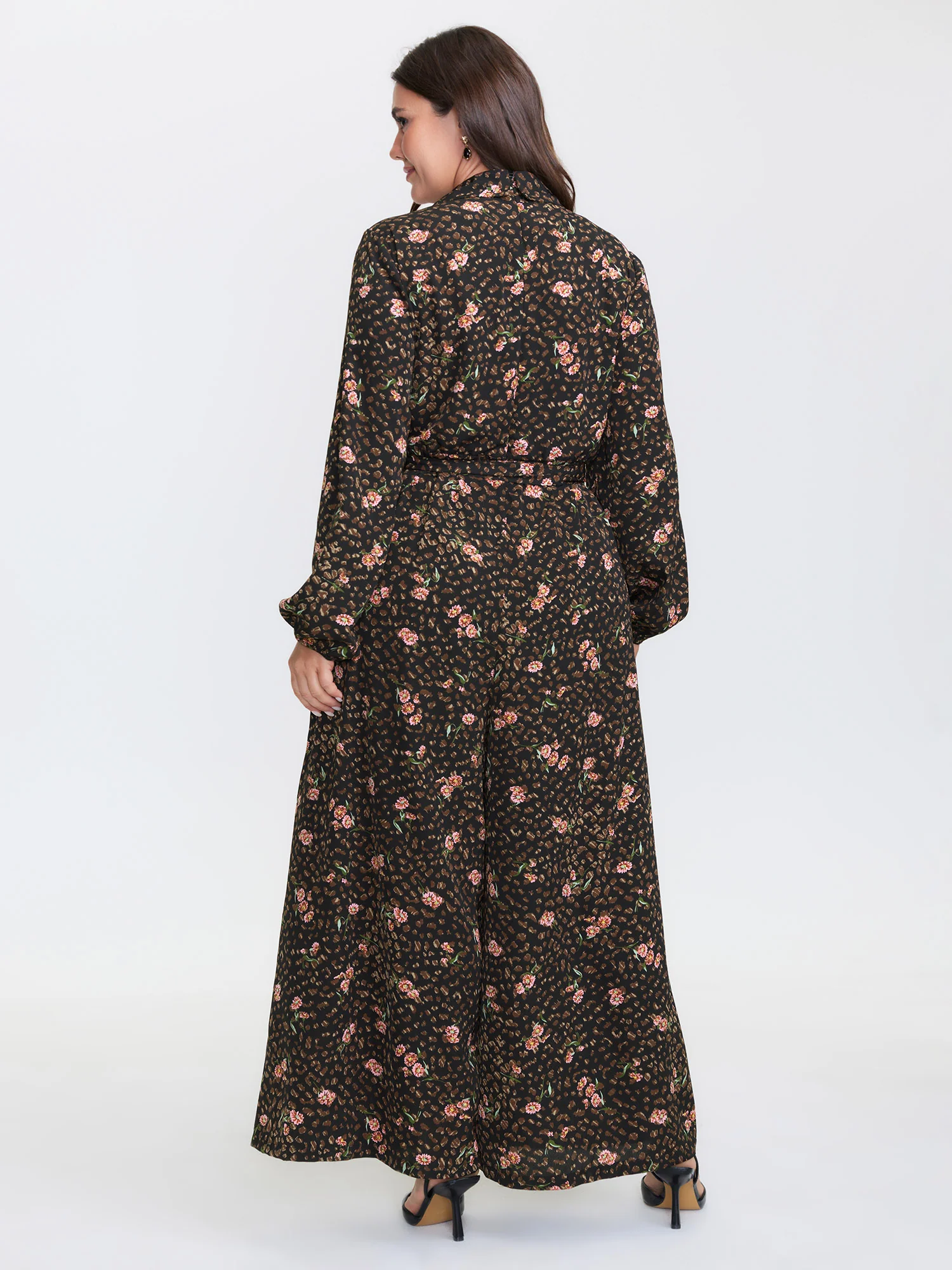 Floral Leopard Print Belted Collar Jumpsuit - Image 5