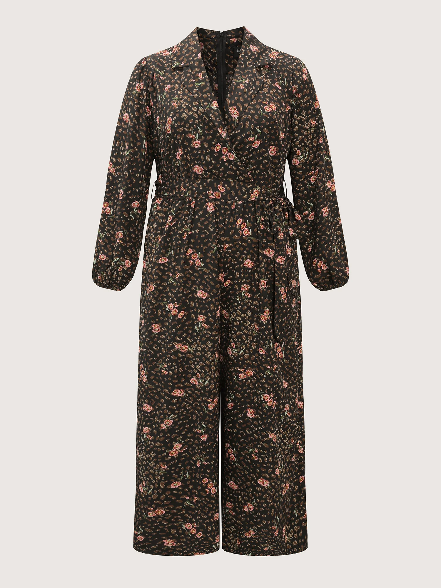 Floral Leopard Print Belted Collar Jumpsuit - Image 8