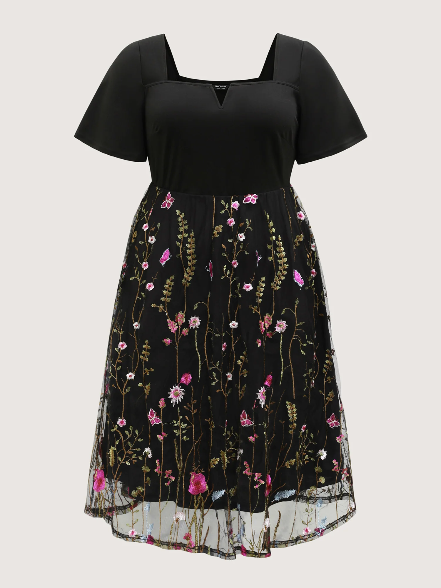 Floral Lined Contrast Square Neck Midi Dress - Image 7