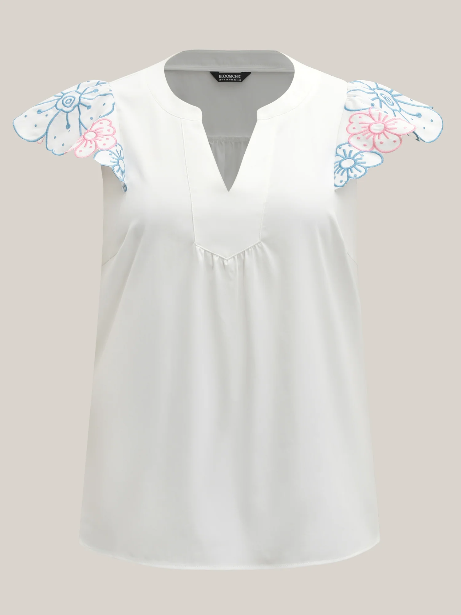 Floral Lotus Leaf Sleeve Split Neck Blouse - Image 7