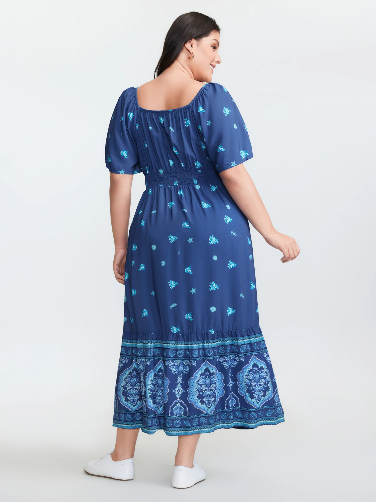 Floral Marine Print Pockets Button Maxi Dress - Image 4