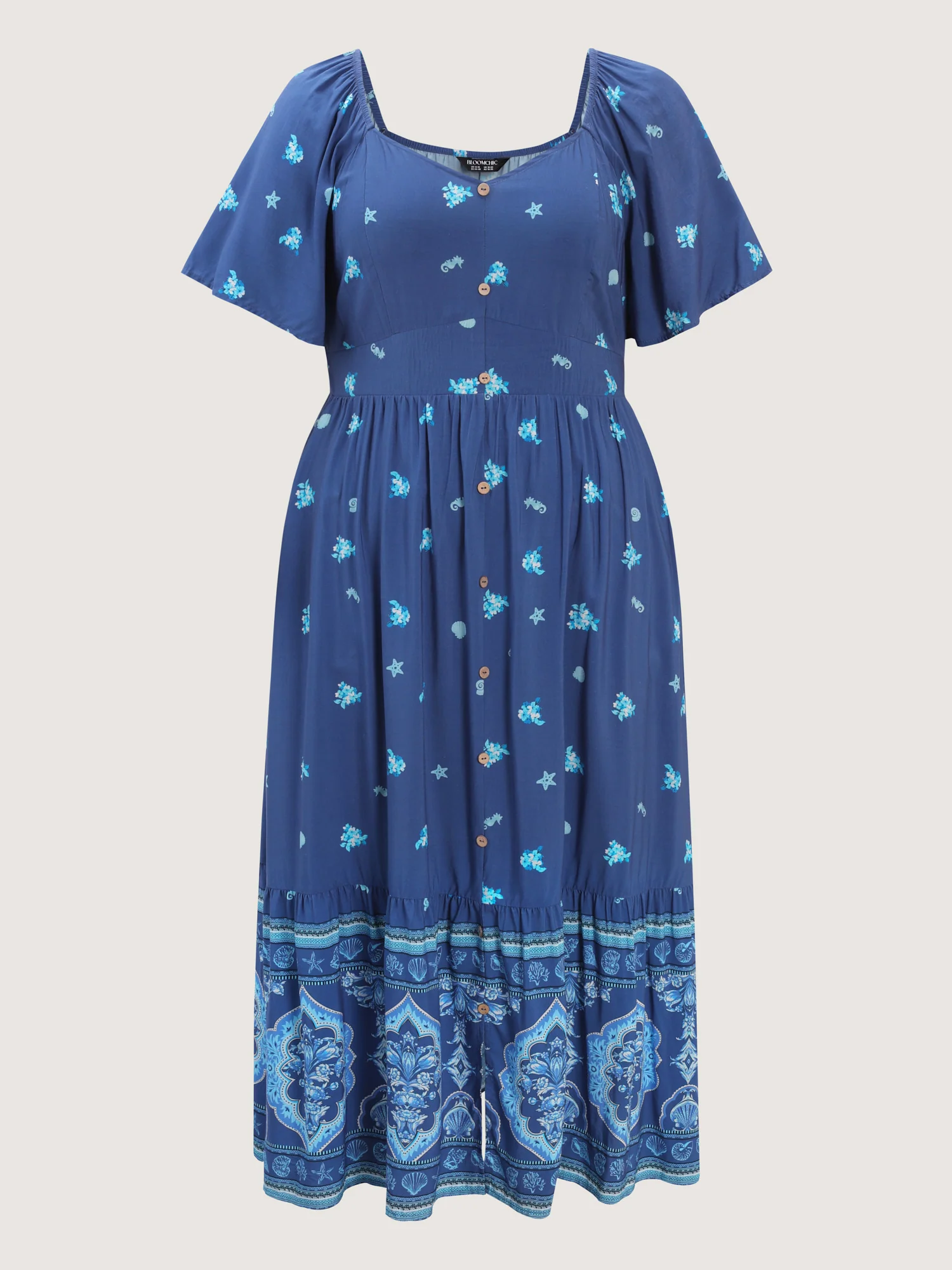 Floral Marine Print Pockets Button Maxi Dress - Image 7