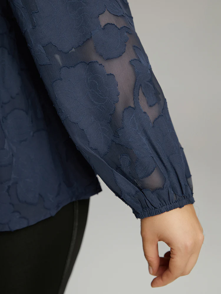 Floral Mesh Elastic Waist Button Detail Blouse - Image 6