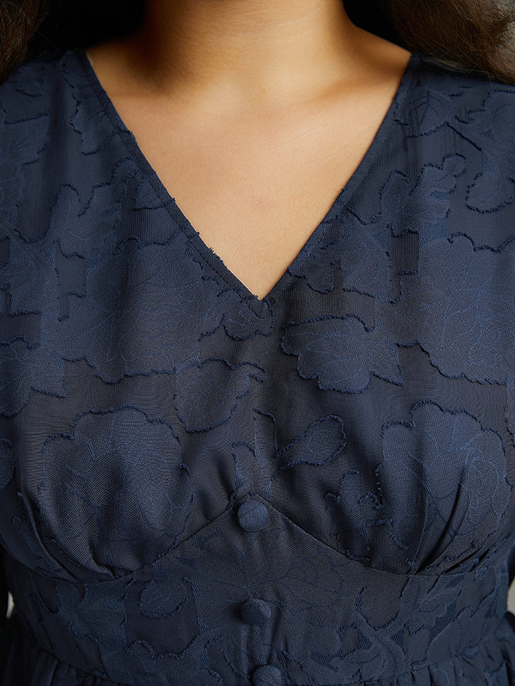 Floral Mesh Elastic Waist Button Detail Blouse - Image 7