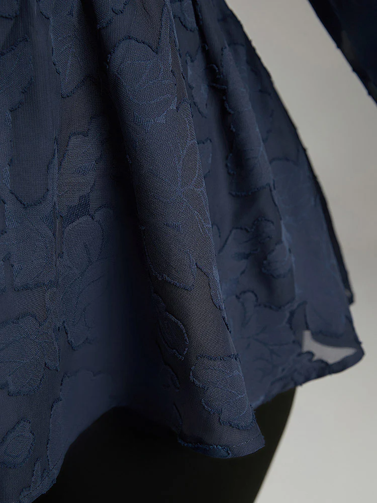 Floral Mesh Elastic Waist Button Detail Blouse - Image 8