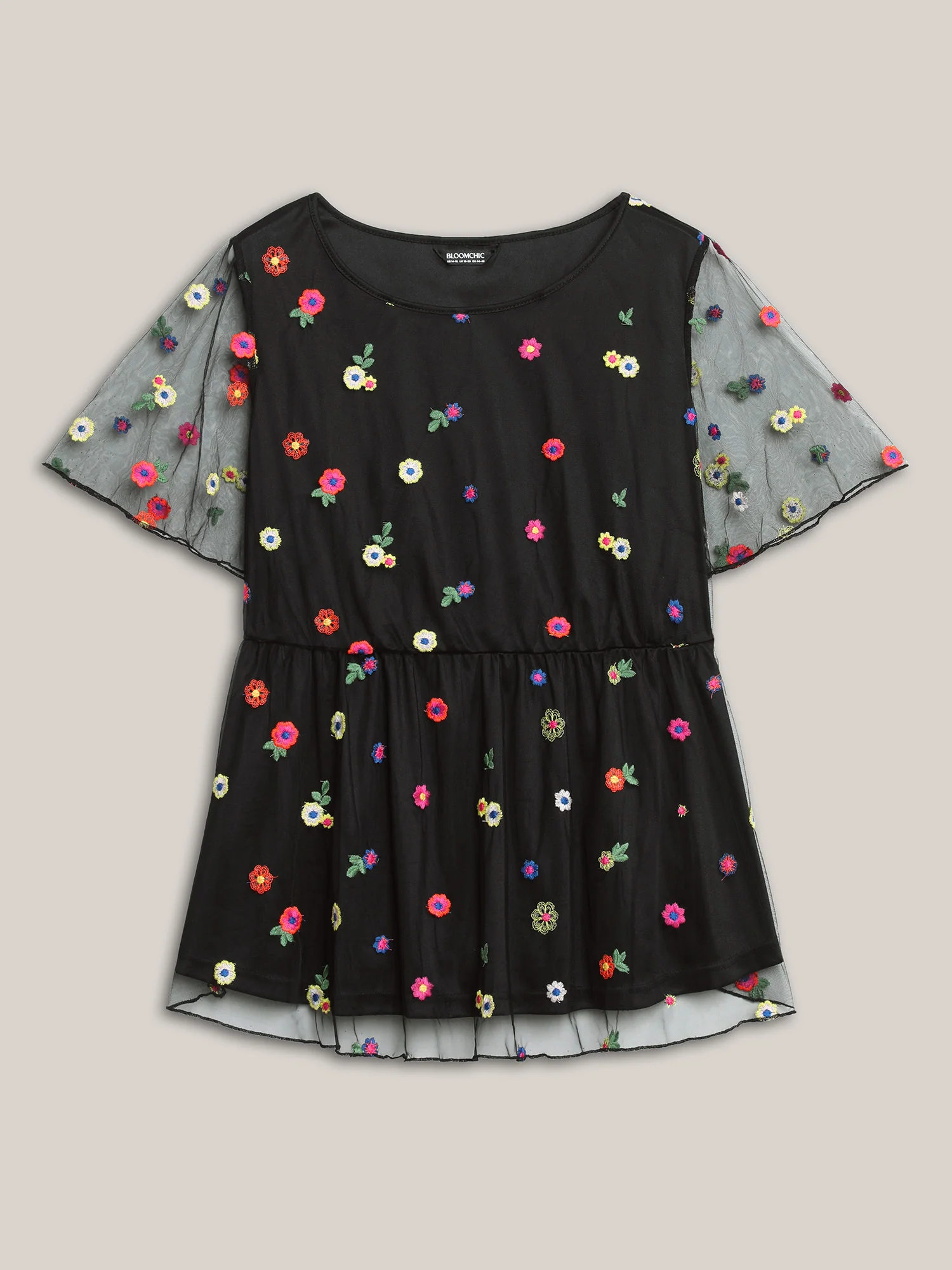 Floral Mesh Embroidery Babydoll Blouse - Image 7