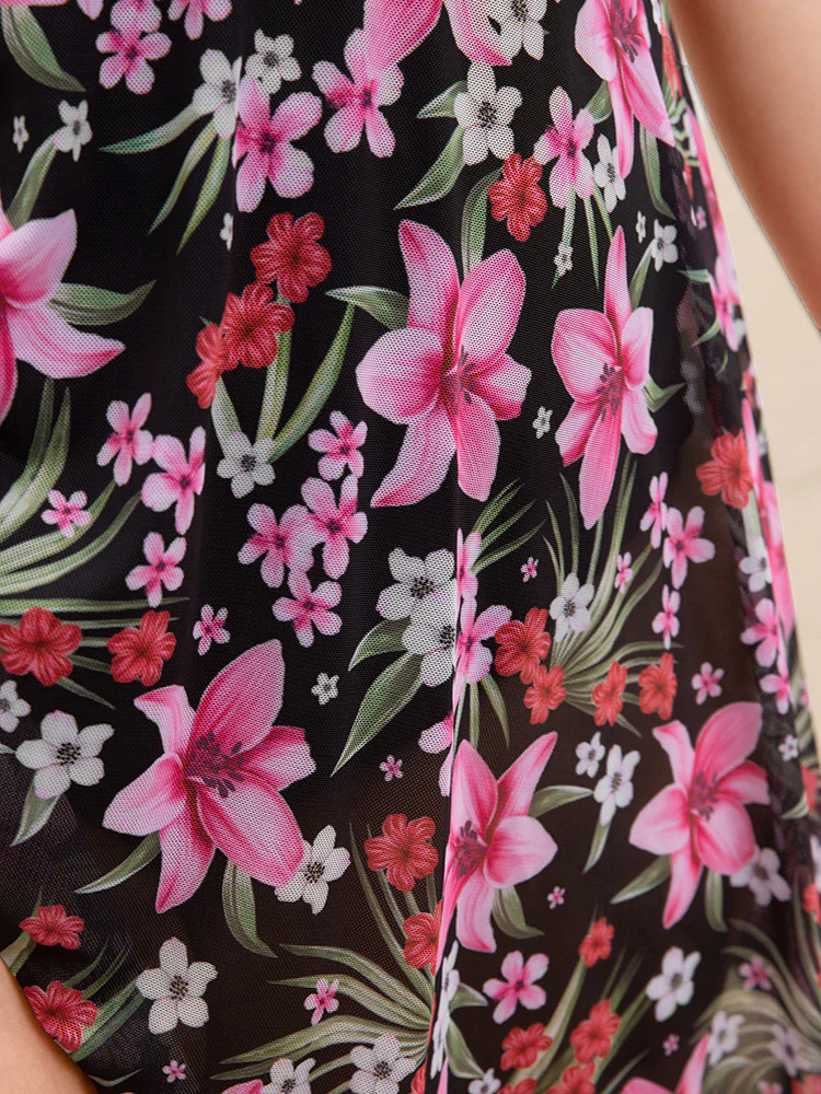 Floral Mesh Hem Crisscross Front Wrap Swim Dress - Image 7