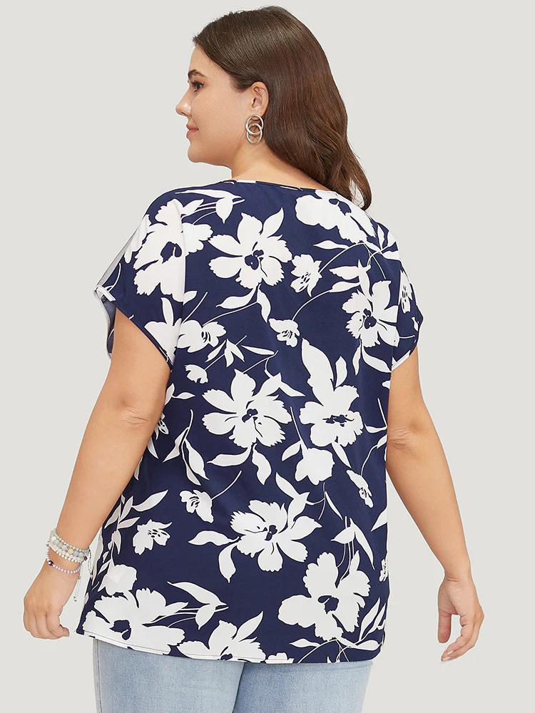 Floral Mesh Insert Dolman Sleeve Blouse - Image 4