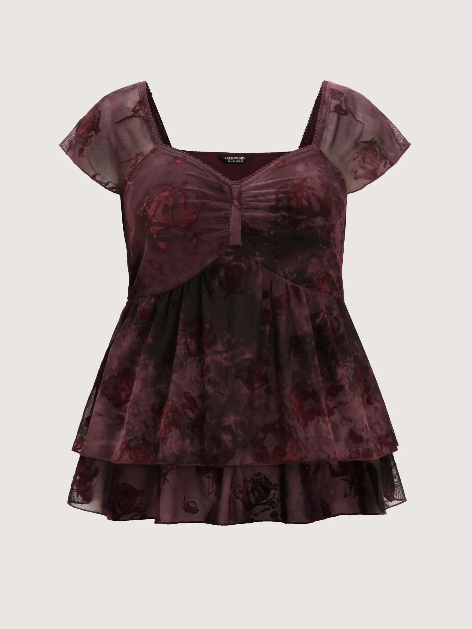 Floral Mesh Layered Fit And Flare Knit Top - Image 7