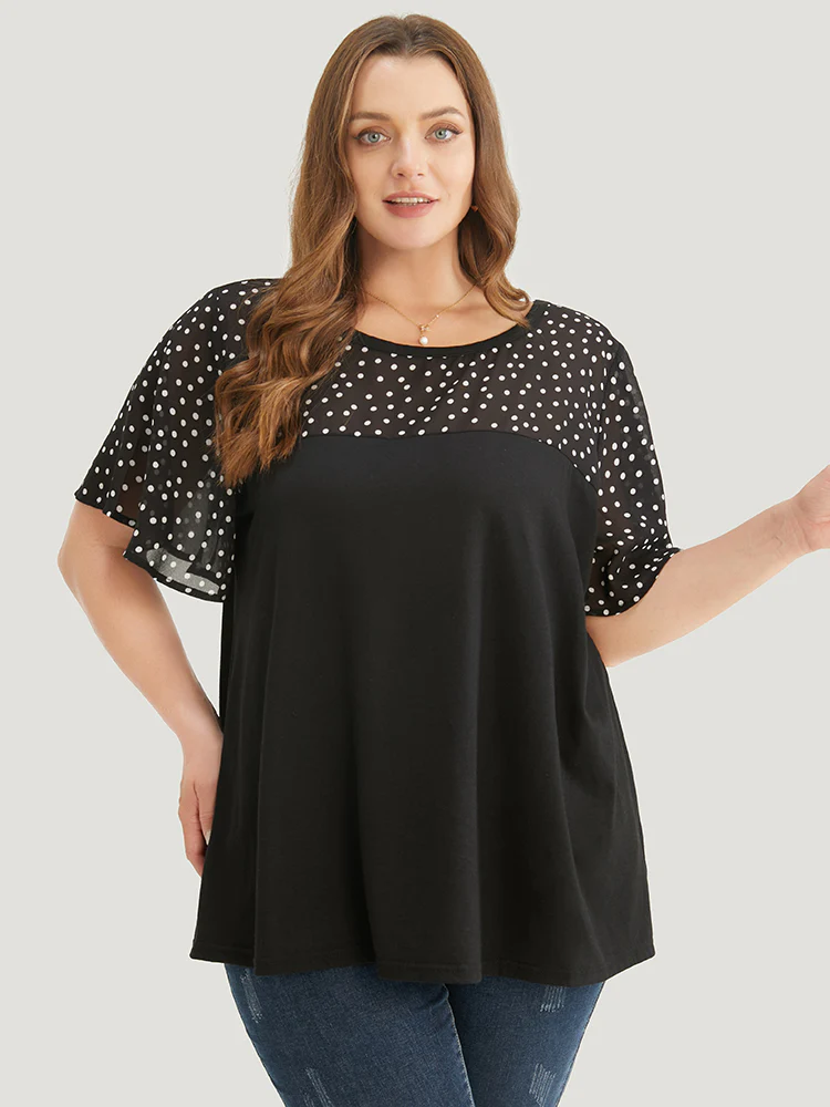 Floral Mesh Patchwork Ruffle Sleeve T-shirt - Image 5