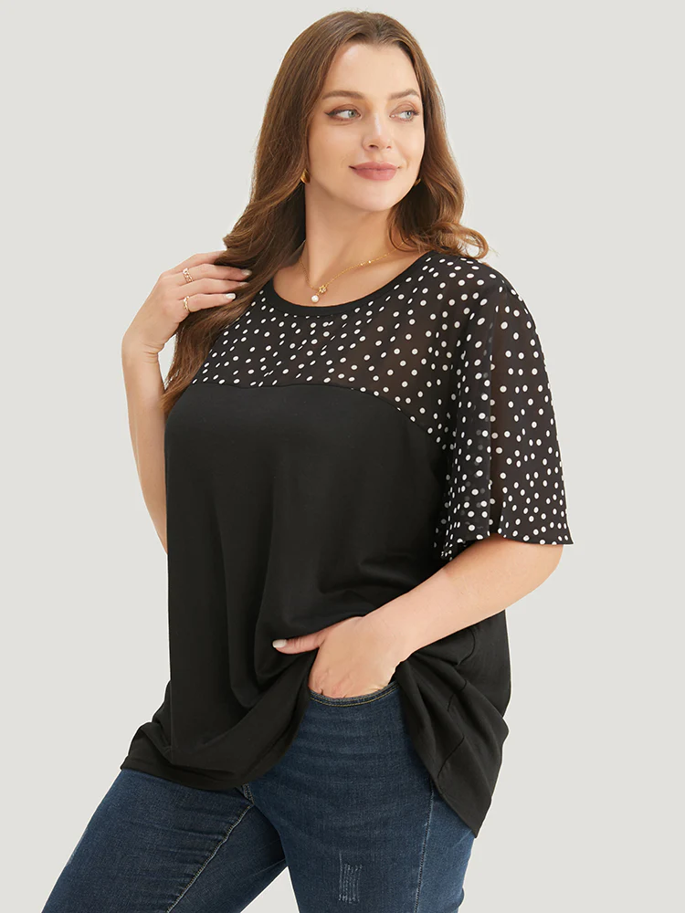 Floral Mesh Patchwork Ruffle Sleeve T-shirt - Image 6
