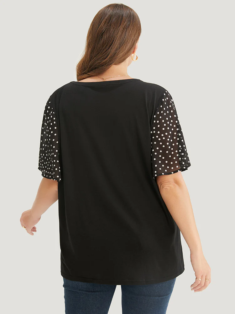 Floral Mesh Patchwork Ruffle Sleeve T-shirt - Image 7