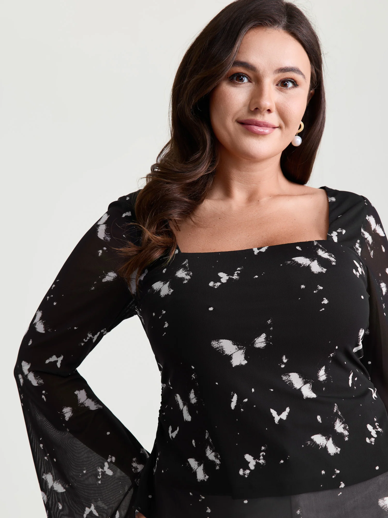 Floral Mesh Shirred Waist T-Shirt - Image 2