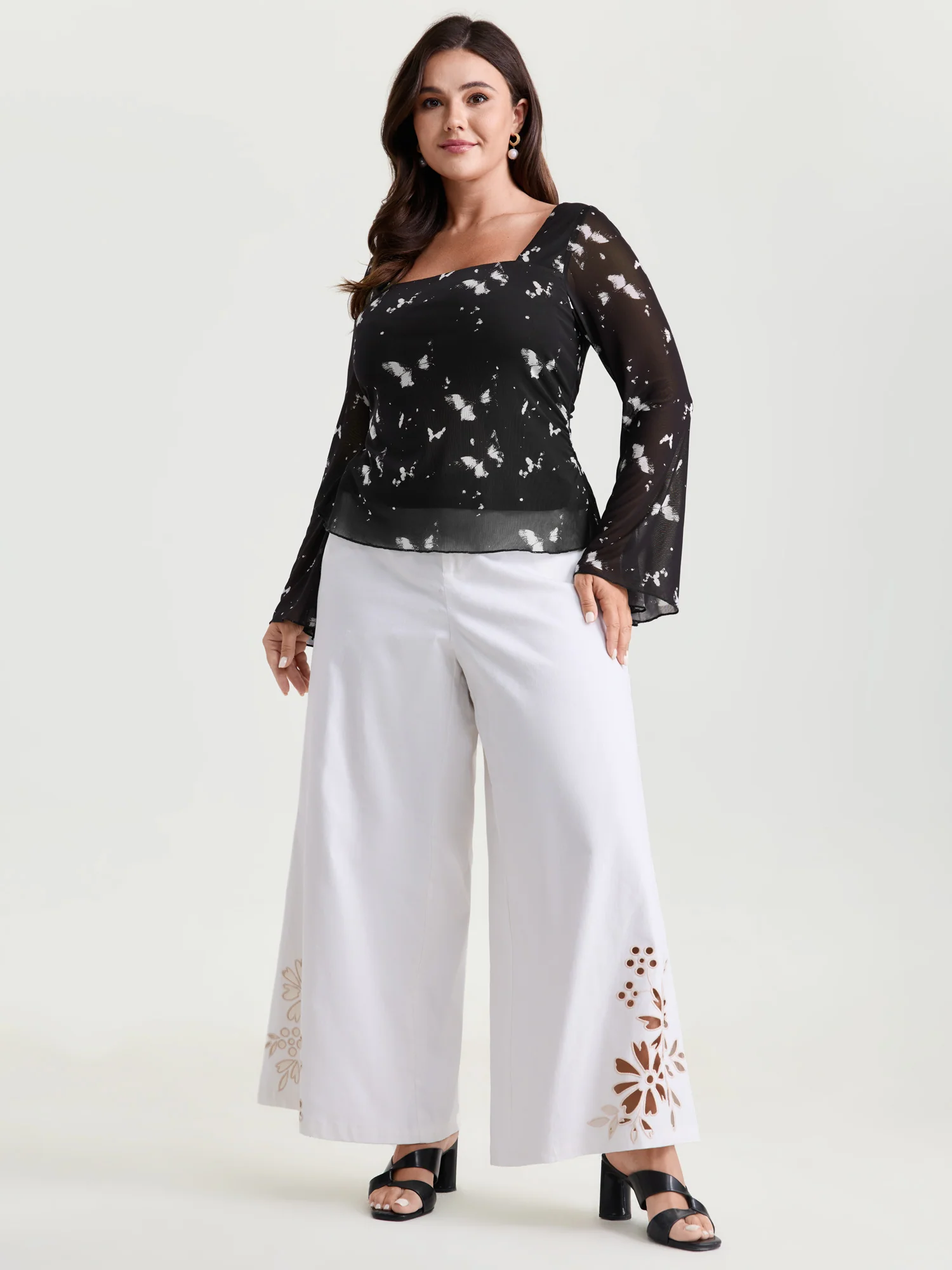 Floral Mesh Shirred Waist T-Shirt - Image 3