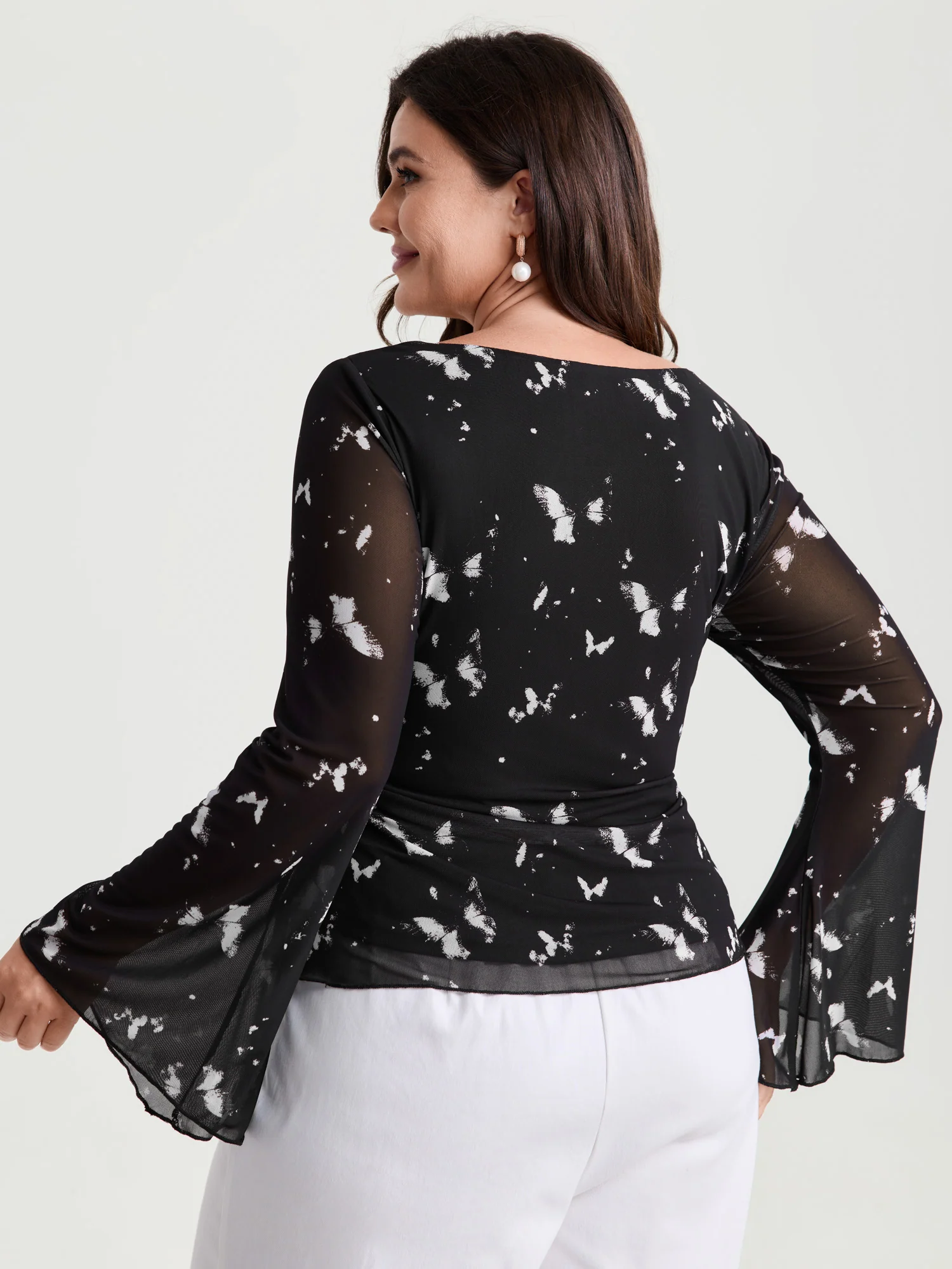 Floral Mesh Shirred Waist T-Shirt - Image 4