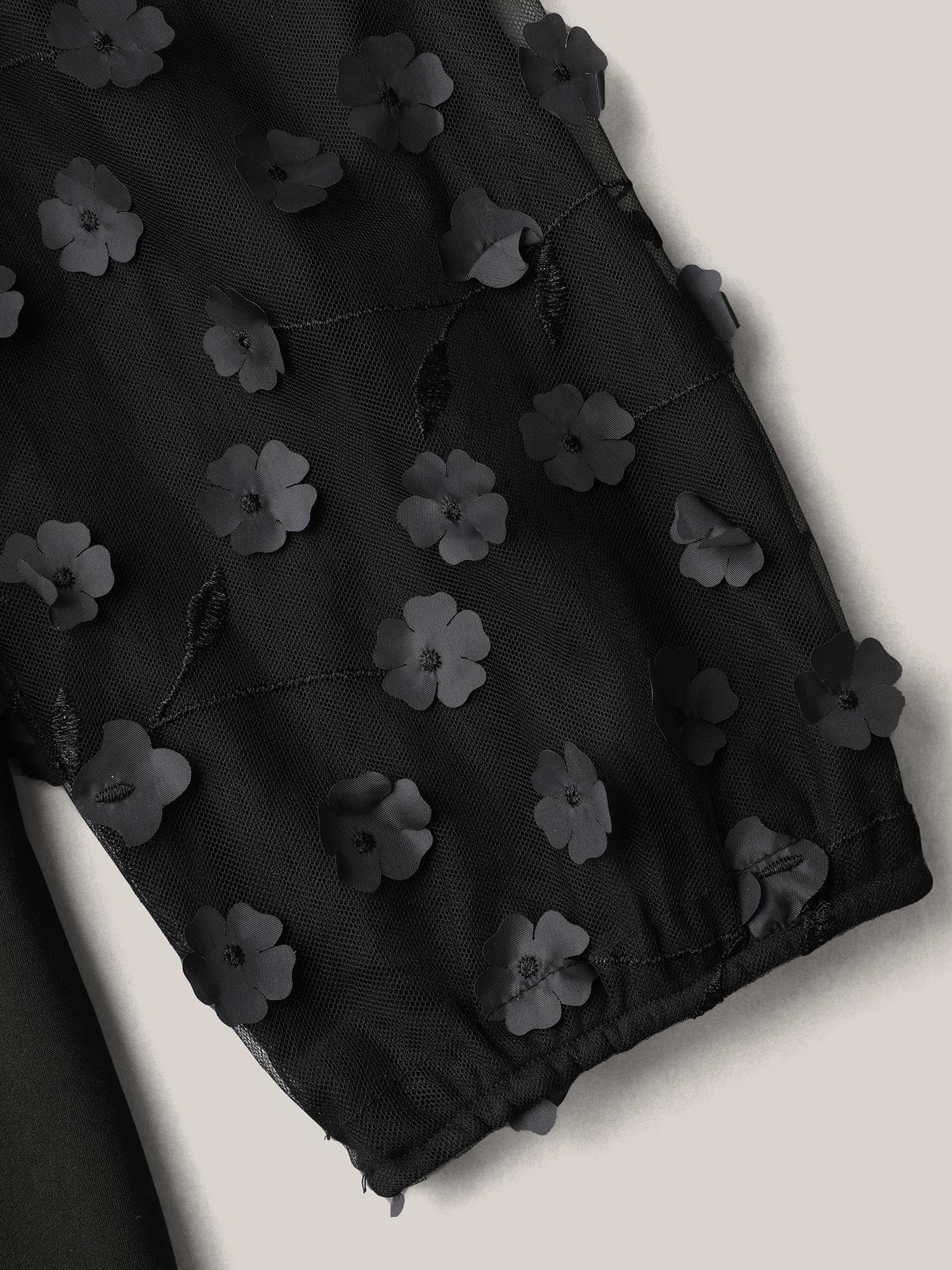 Floral Mesh Sleeve Pockets Straight-Leg Jumpsuit - Image 6