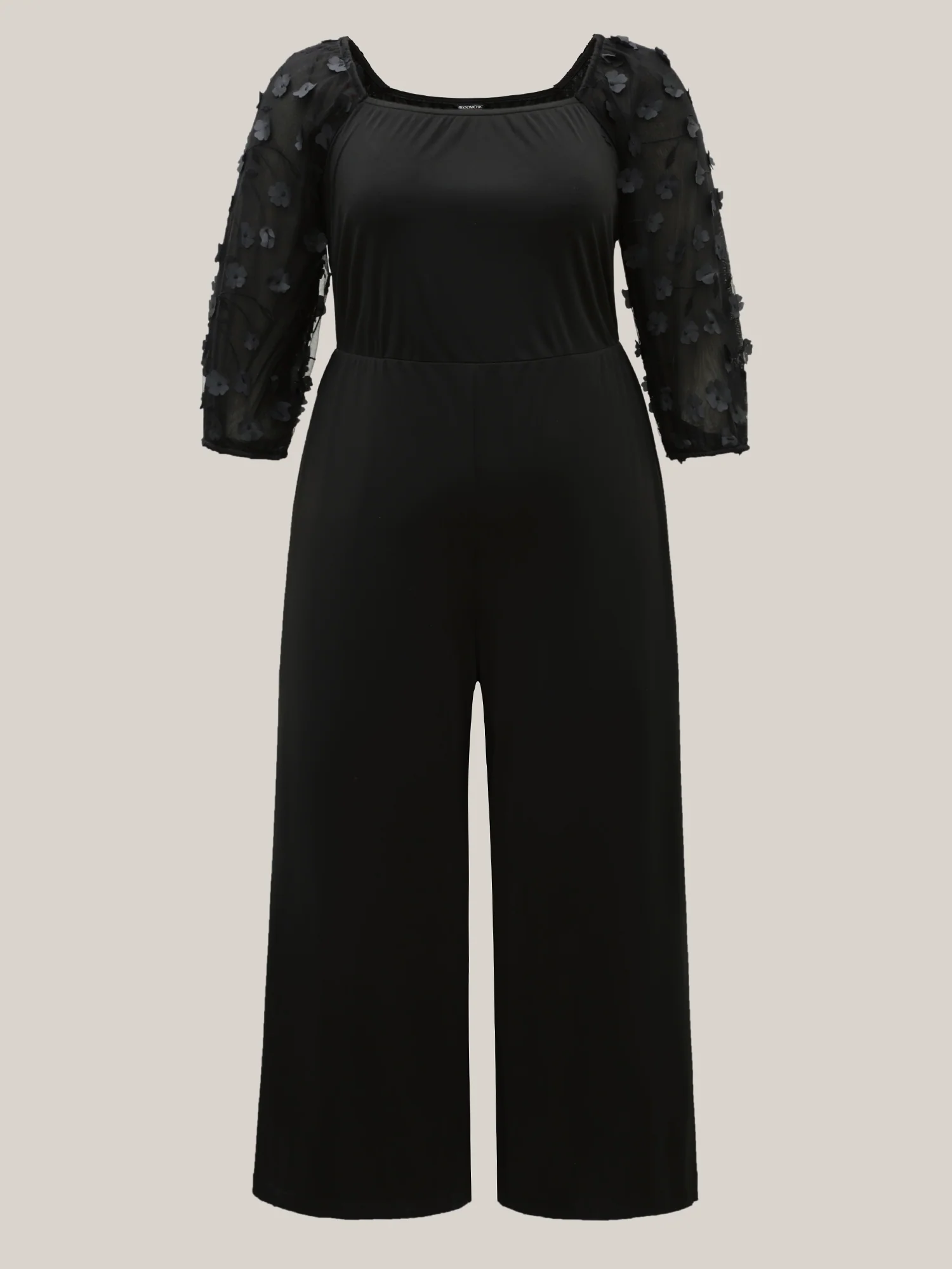 Floral Mesh Sleeve Pockets Straight-Leg Jumpsuit - Image 7