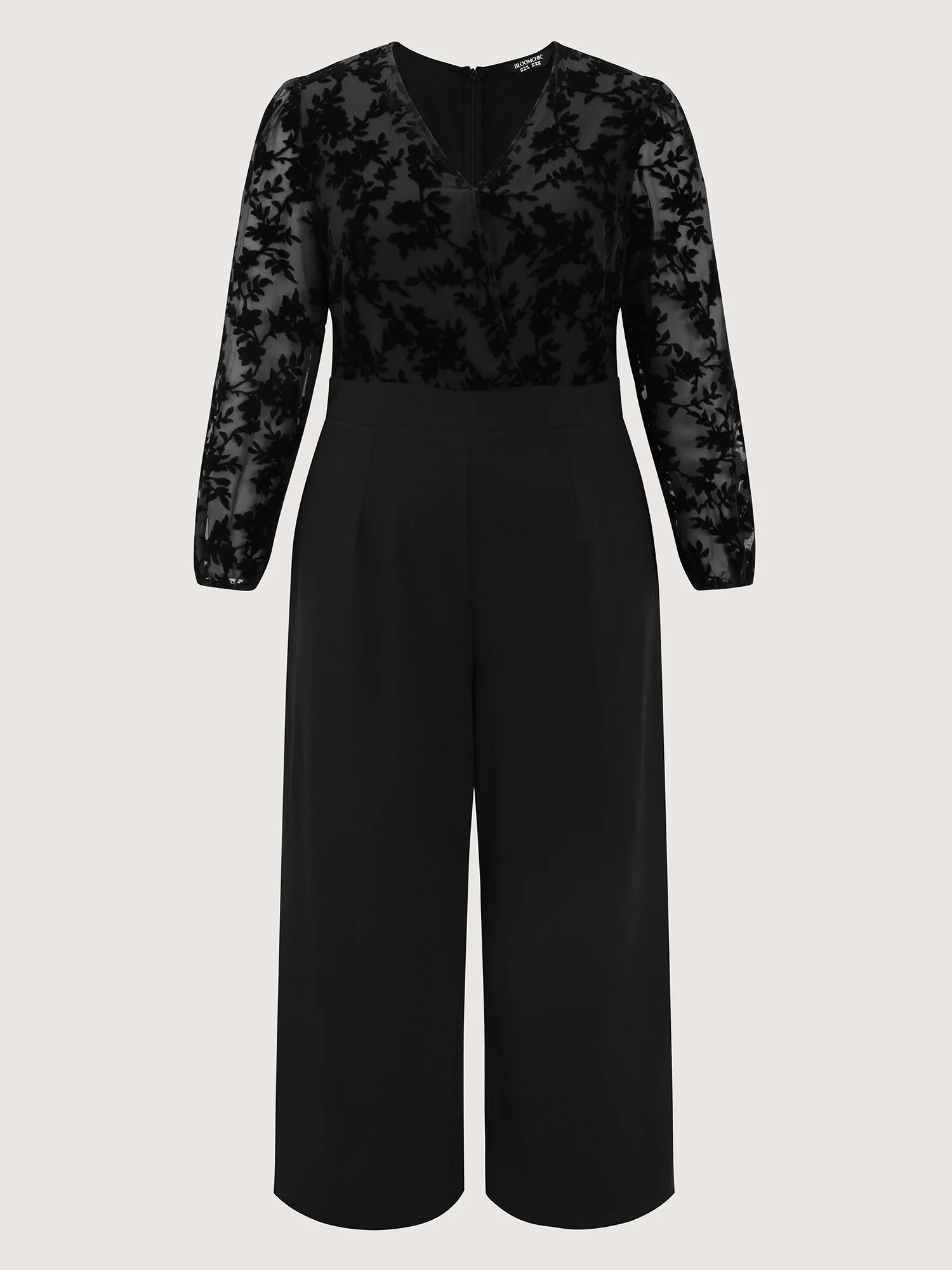 Floral Mesh Sleeve Surplice Flared Jumpsuit - Image 8