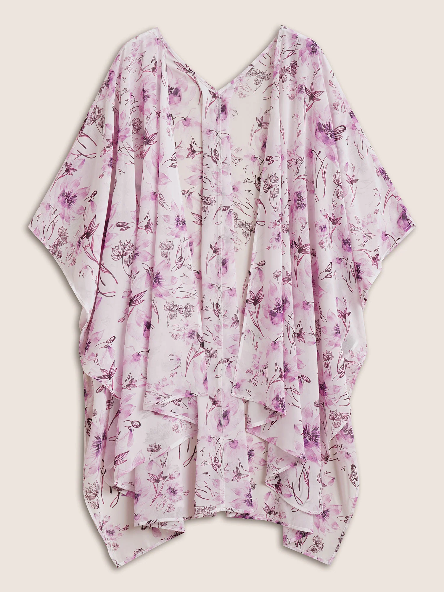 Floral Mesh Split Side Asymmetrical Hem Kimono - Image 6