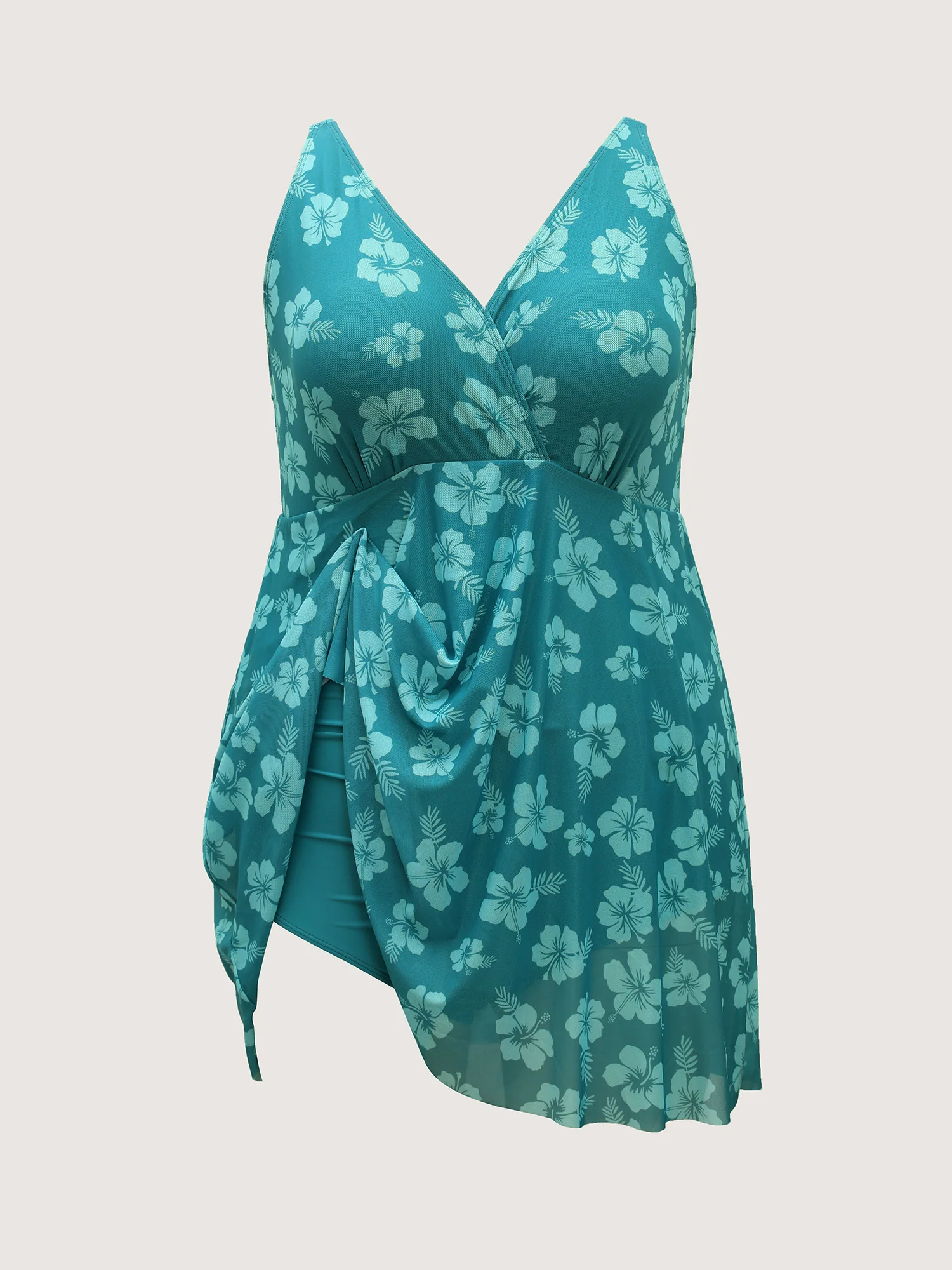 Floral Mesh Surplice Swim Dress - Image 6