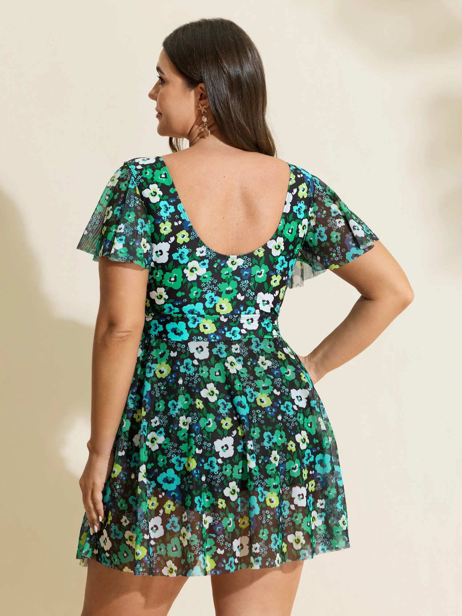 Floral Mesh Tie Front Swim Dress - Image 7