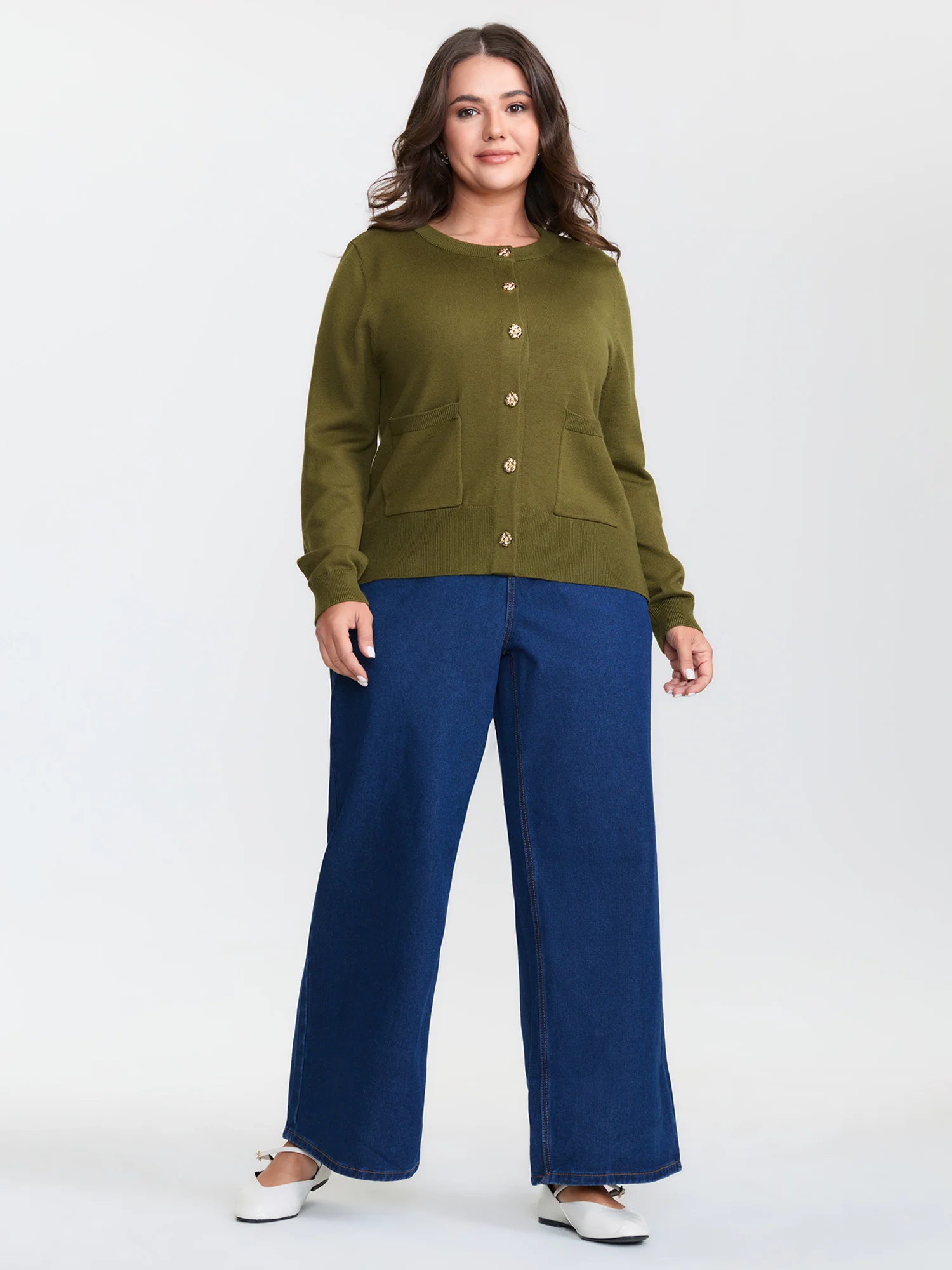 Floral Metal Buttons Wool Blend Knit Cardigan - Image 3
