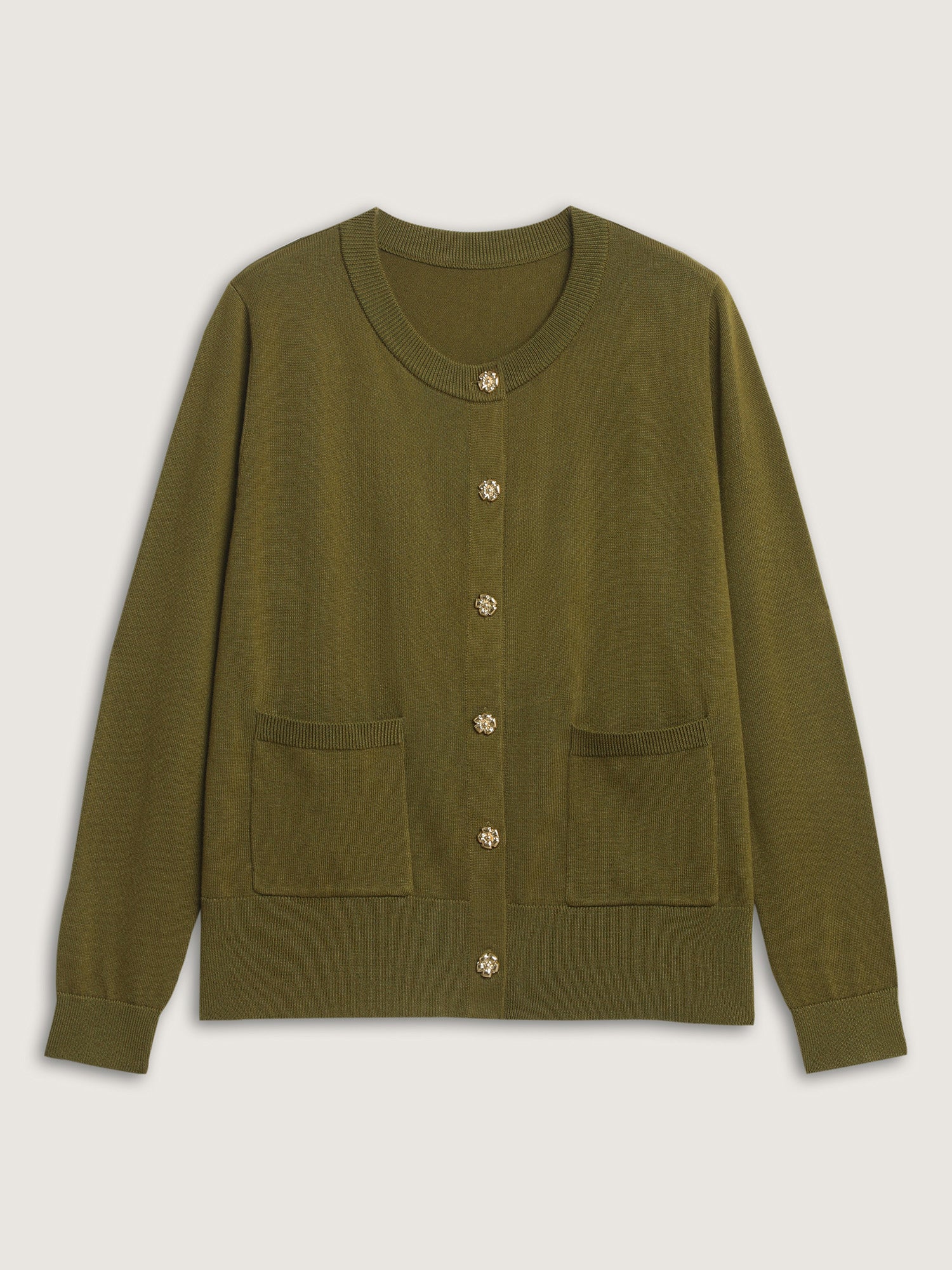 Floral Metal Buttons Wool Blend Knit Cardigan - Image 8