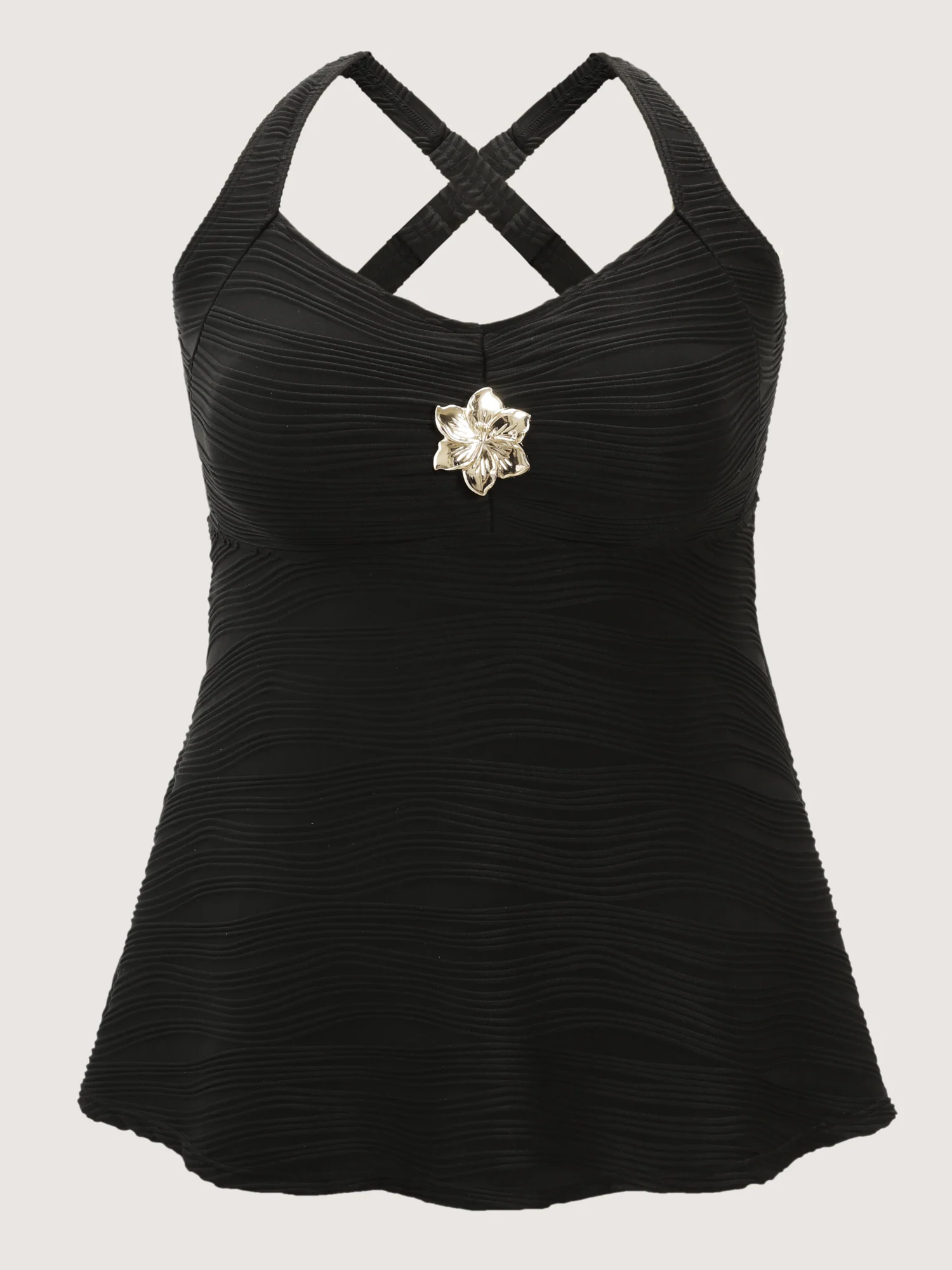 Floral Metallic Button Textured Swim Top - Image 7