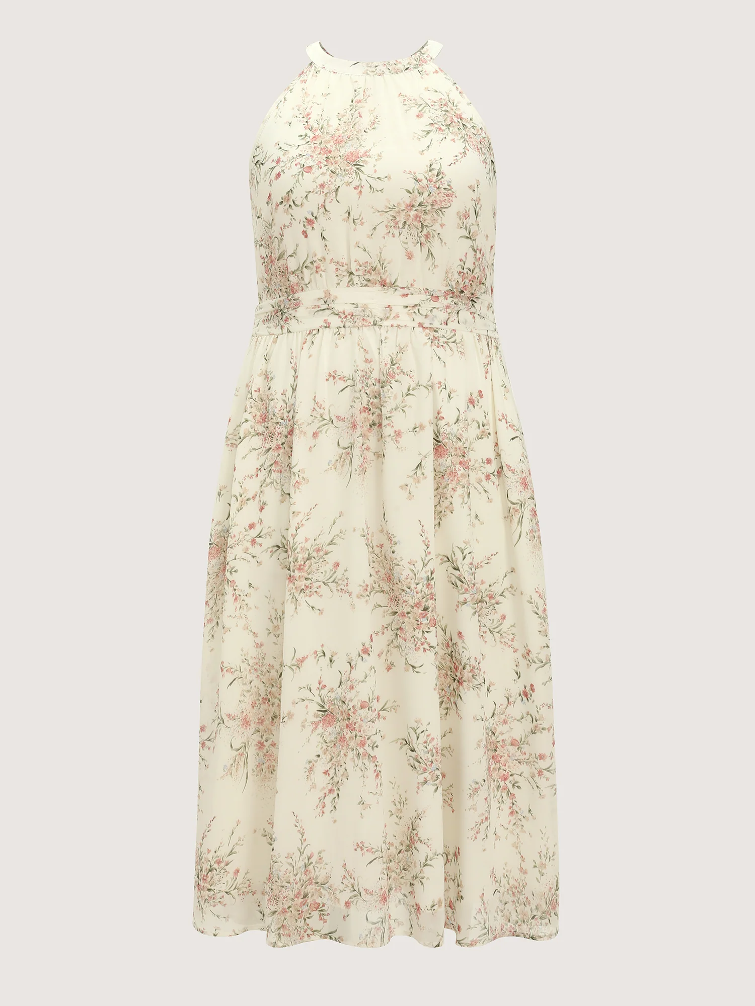 Floral Mix Halter Neckline Shirred Maxi Dress - Image 7