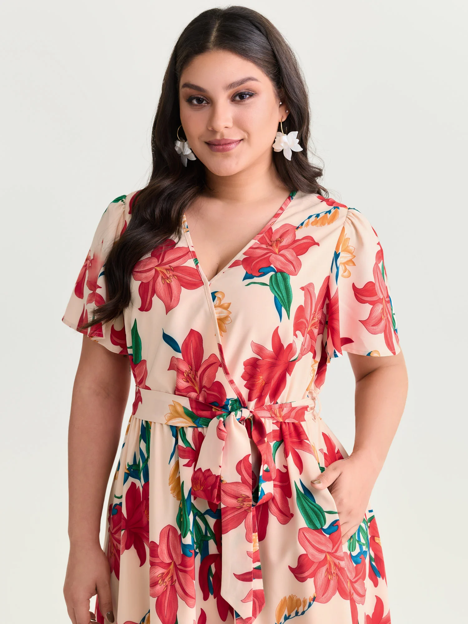 Floral Mix Wrap Neck-Tie Maxi Dress - Image 2