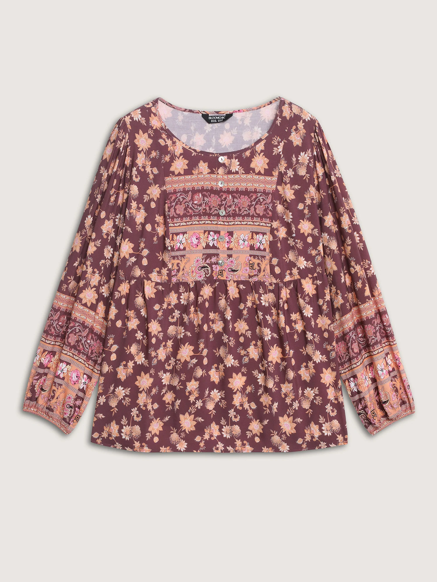 Floral Mixed Print Puffy Sleeve Blouse - Image 7