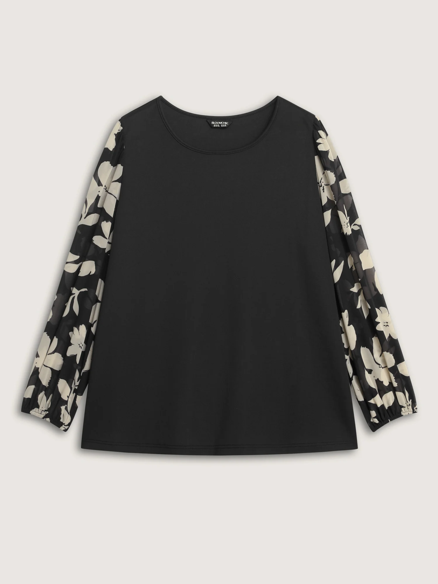 Floral Monochrome Print Round Neck Blouse - Image 8