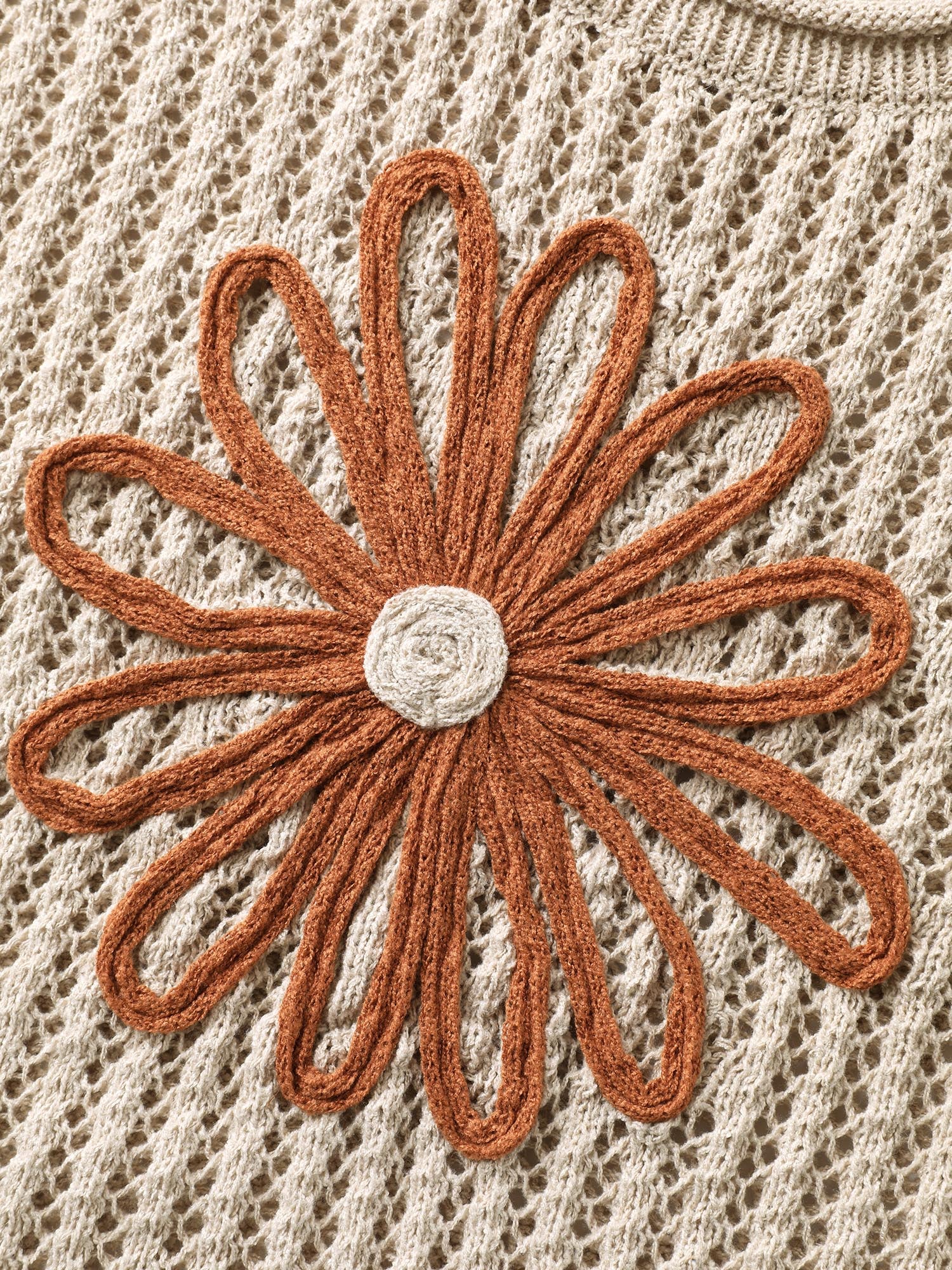 Floral Motif Cut-Out Textured Pullover - Image 5