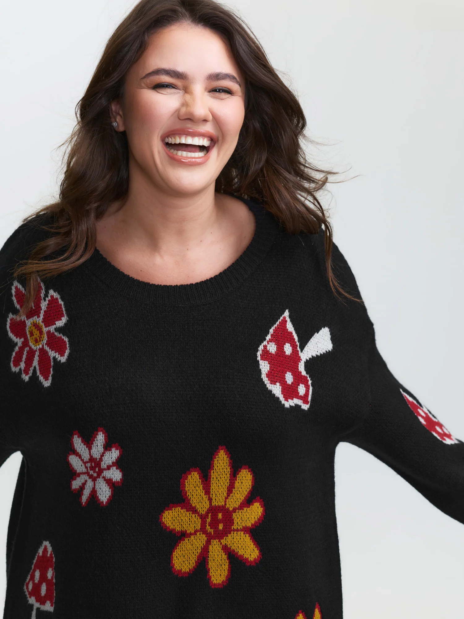 Floral Mushroom Print Jacquard Pullover - Image 2