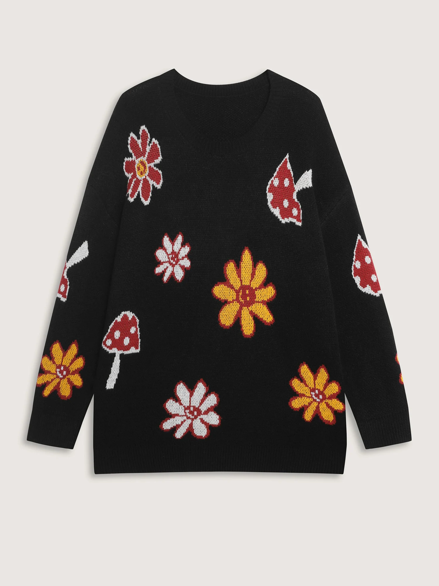 Floral Mushroom Print Jacquard Pullover - Image 5
