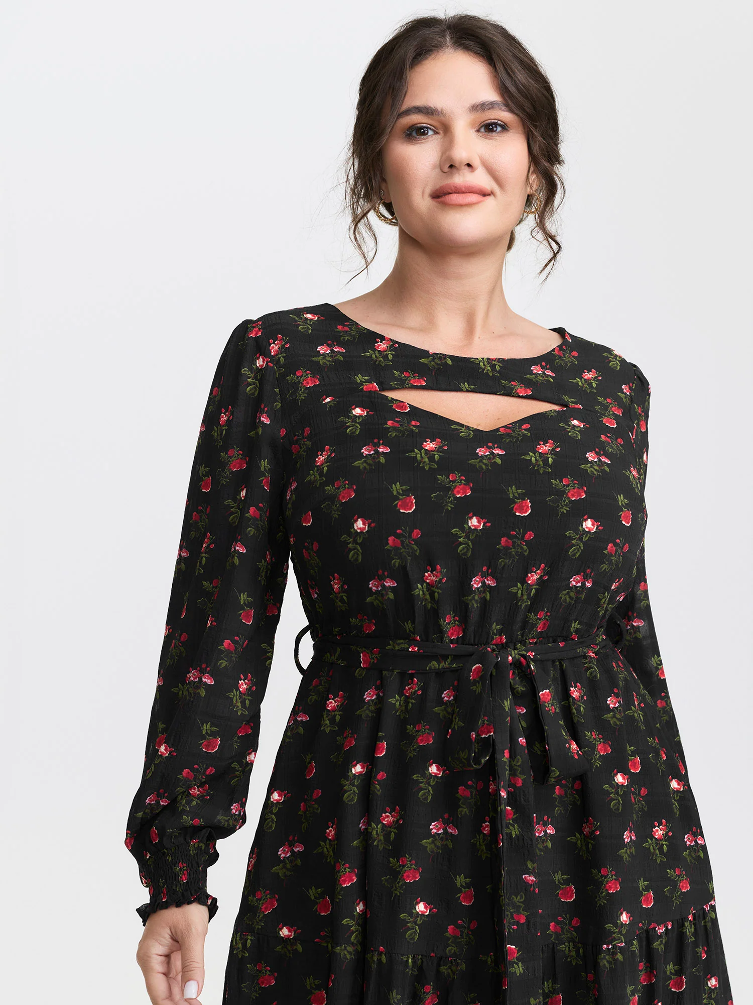 Floral Neck Cut-Out Shirred Maxi Dress - Image 2