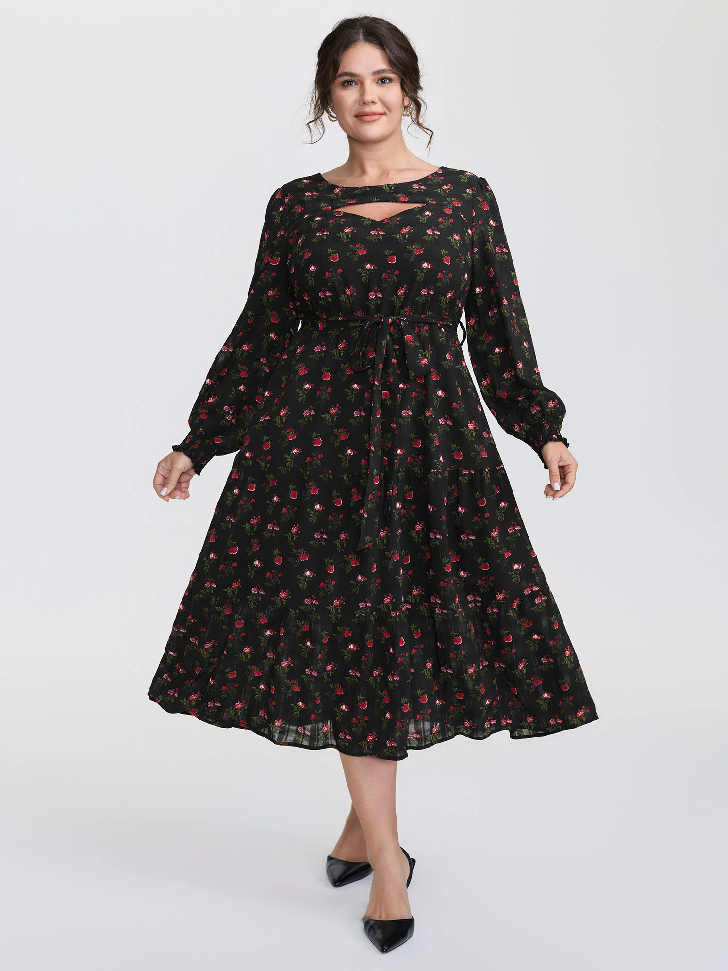 Floral Neck Cut-Out Shirred Maxi Dress - Image 3