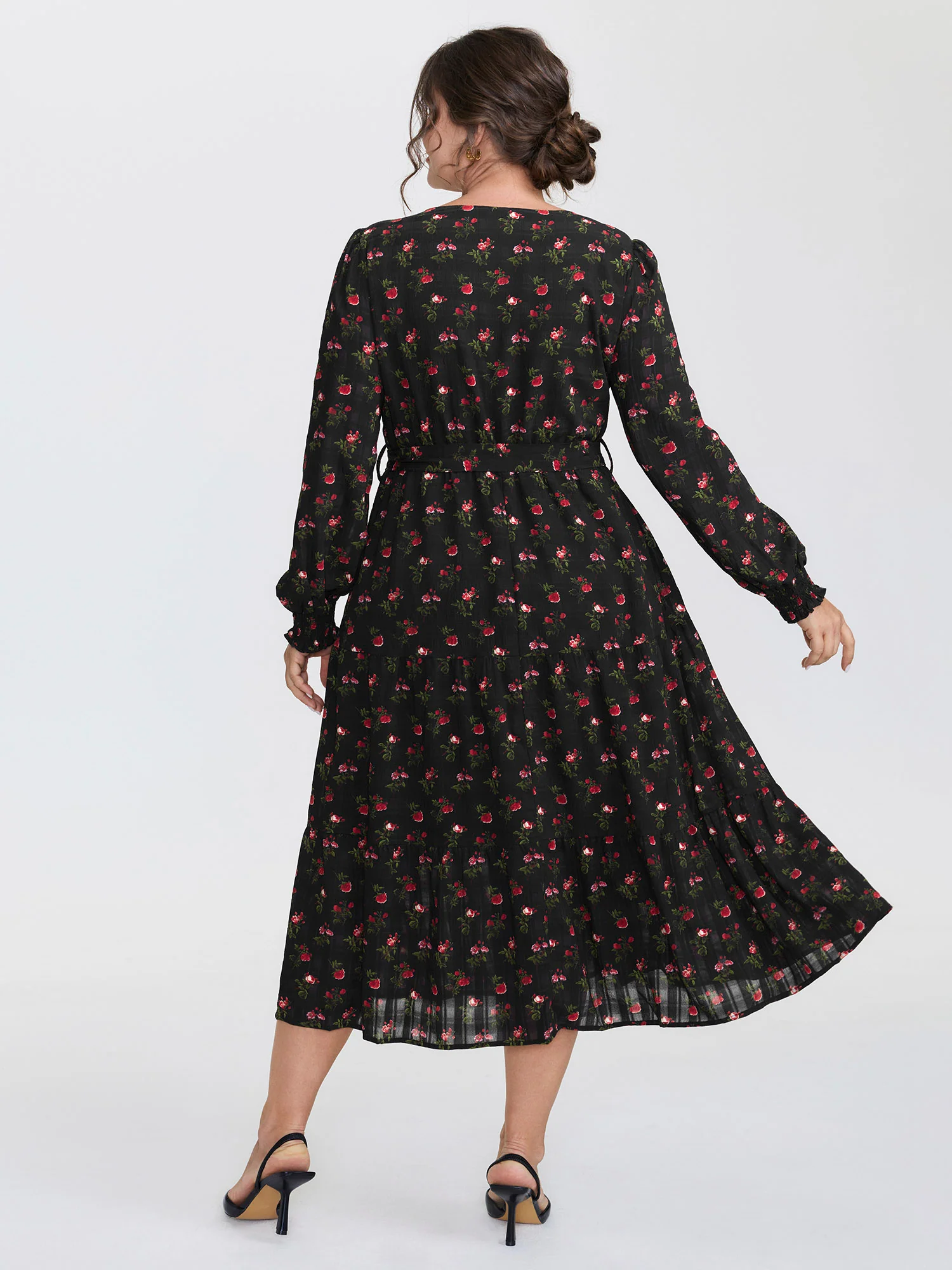 Floral Neck Cut-Out Shirred Maxi Dress - Image 5