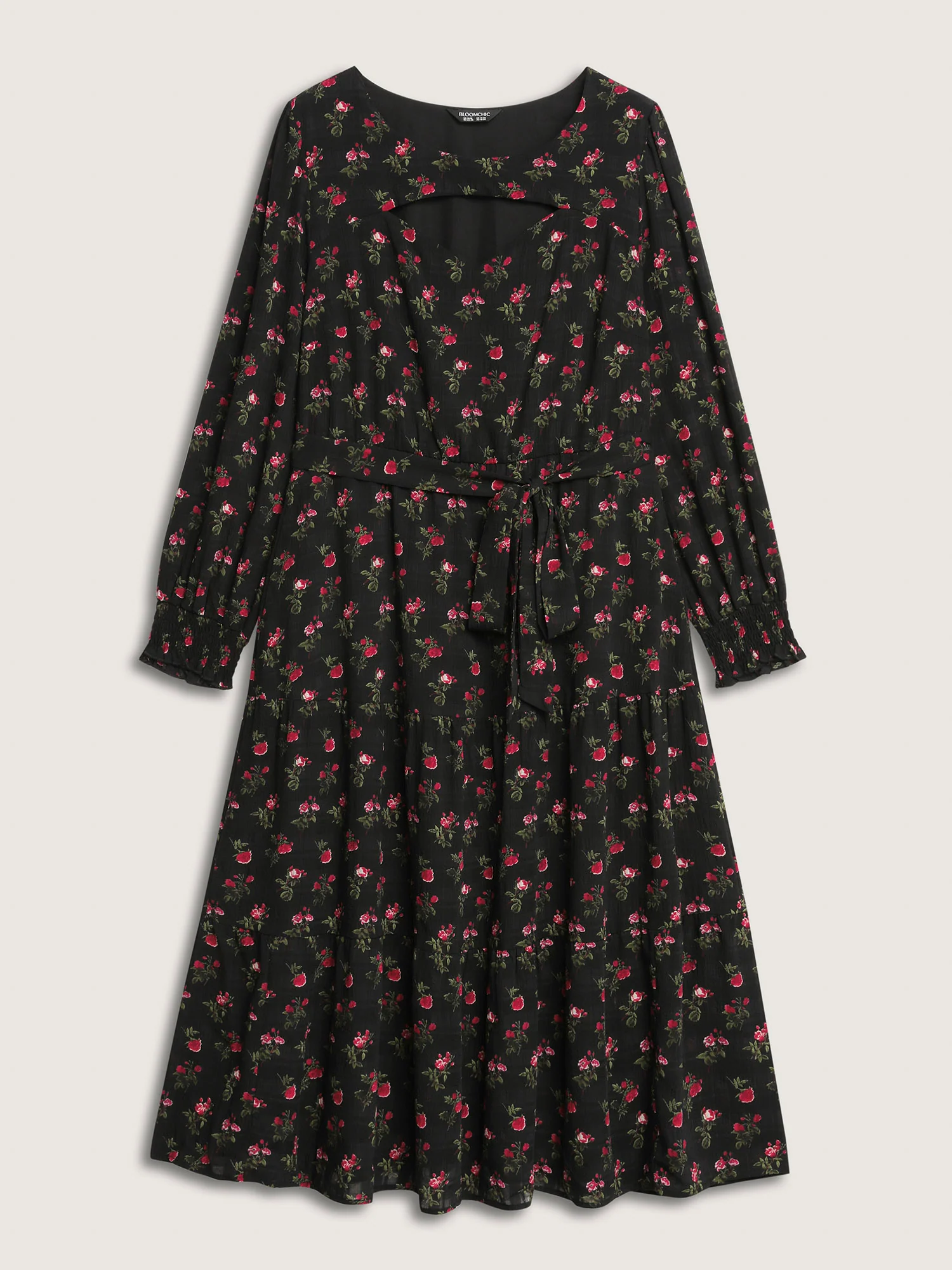 Floral Neck Cut-Out Shirred Maxi Dress - Image 8