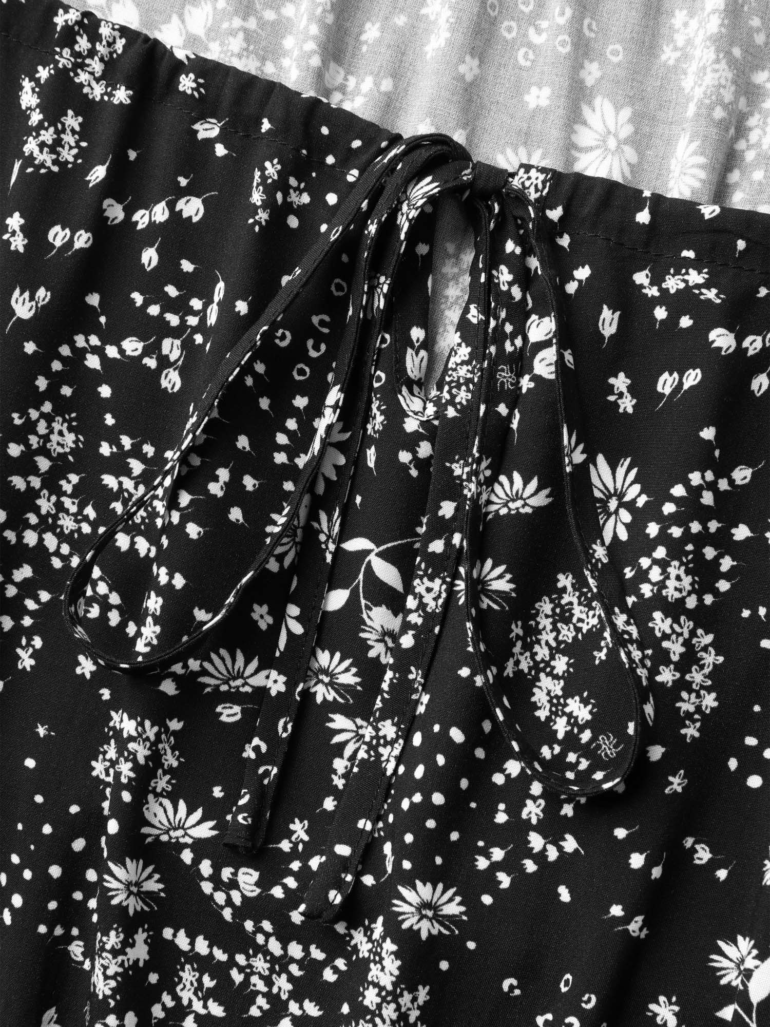 Floral Neck Drawstring Flared Sleeve Midi Dress - Image 5