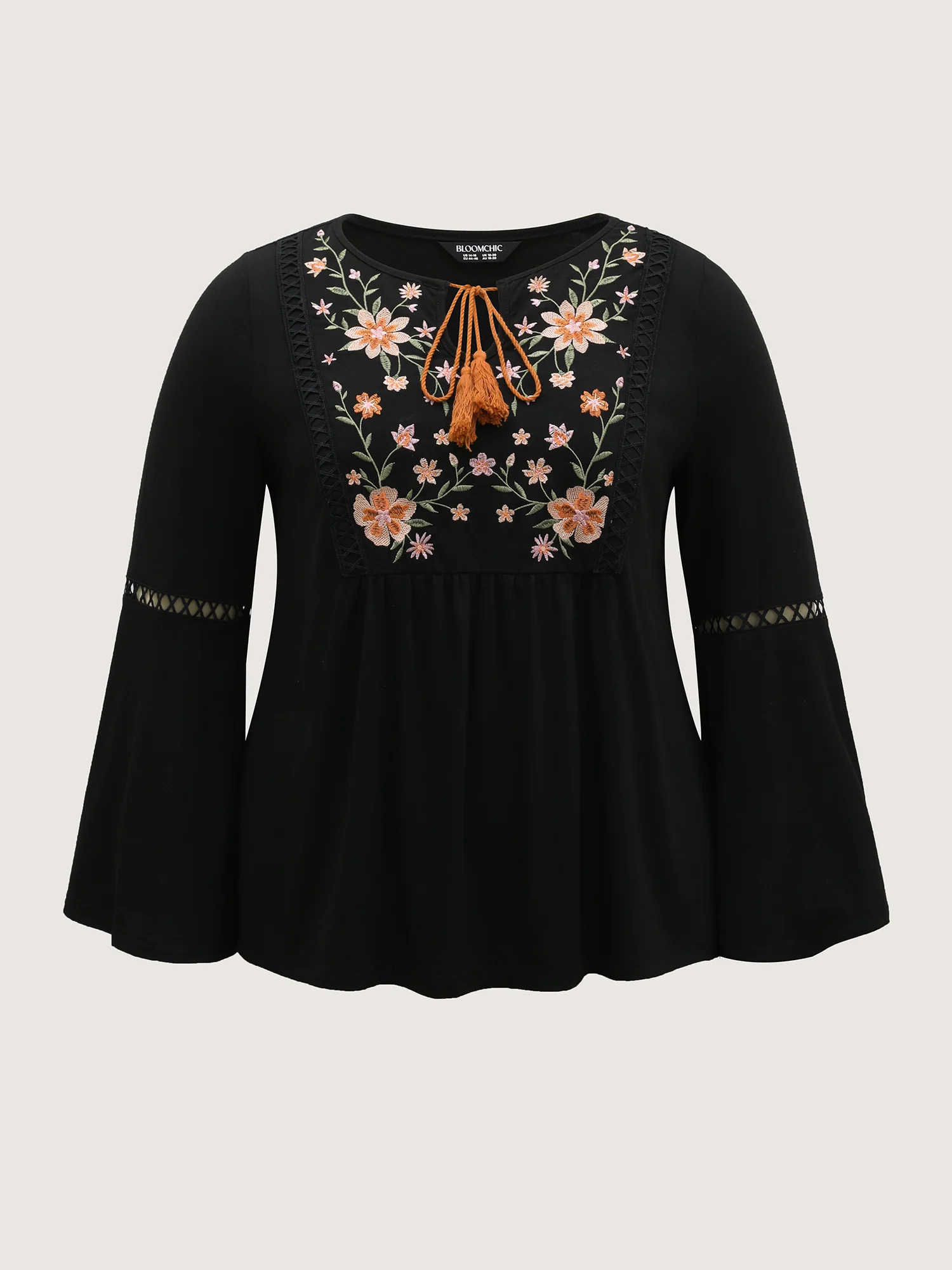Floral Neck Embroidery Lace Trim Knit Top - Image 7
