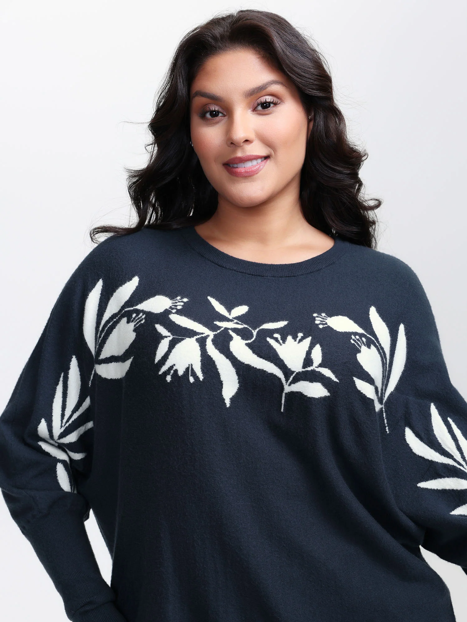 Floral Neckline Dolman Sleeve Pullover - Image 2