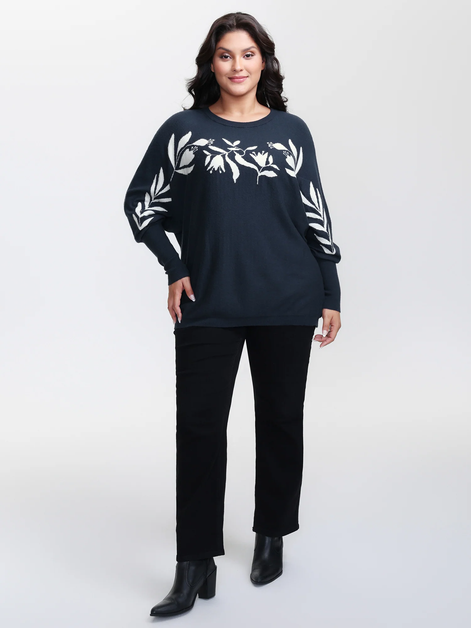 Floral Neckline Dolman Sleeve Pullover - Image 3