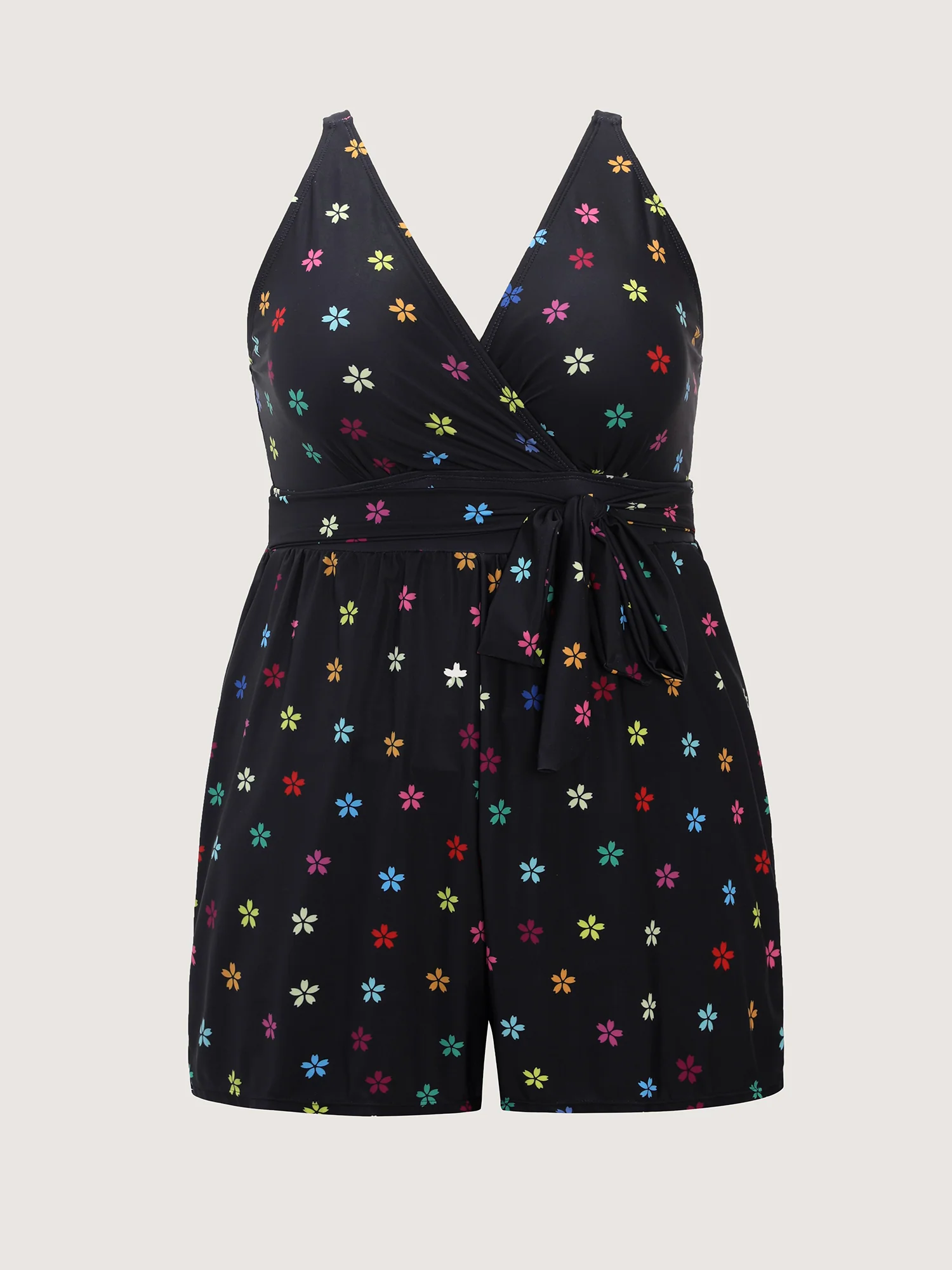 Floral Non-Removable Belt One-Piece Swimsuit - Image 8